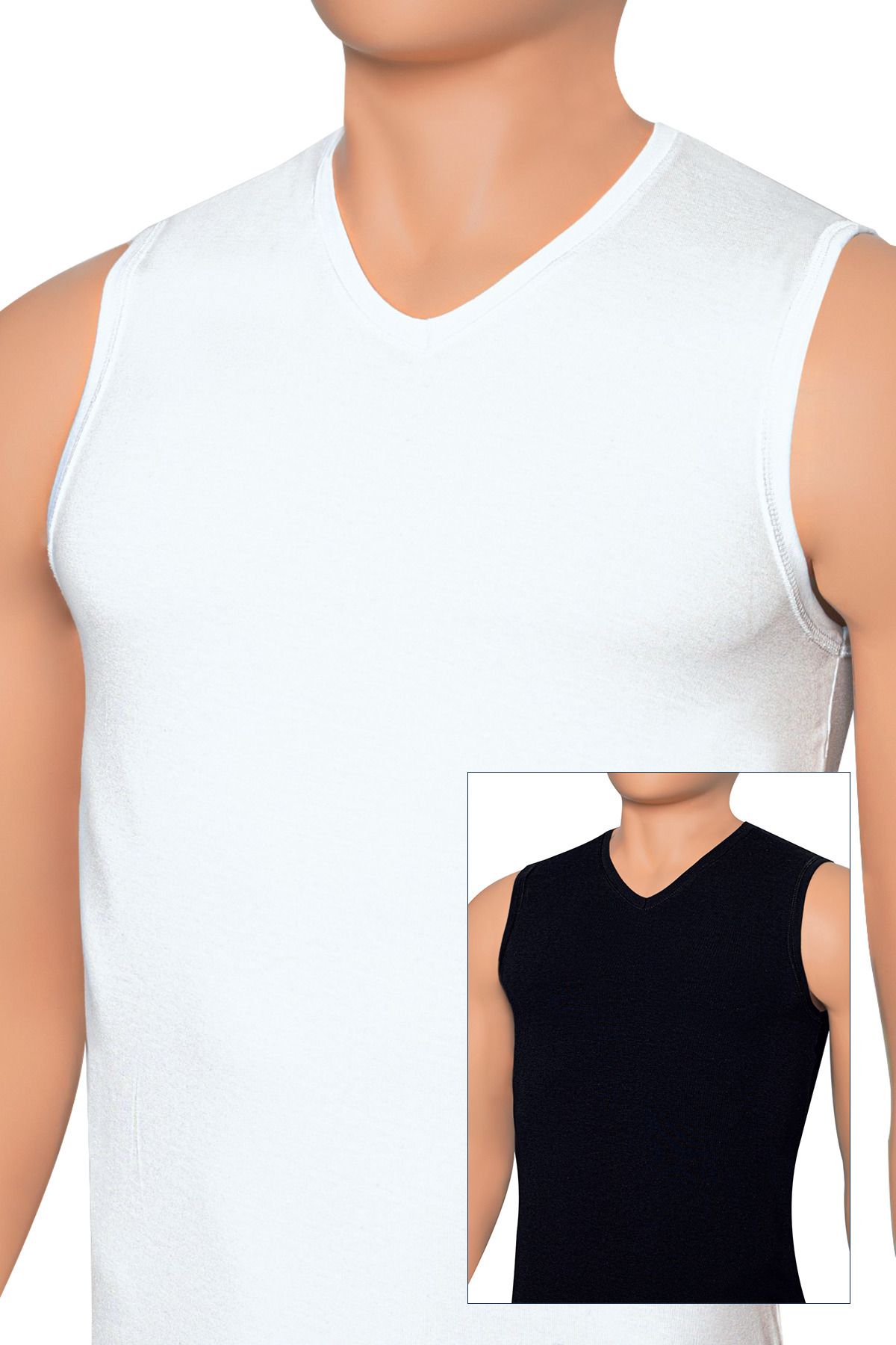 Öts Erkek Renkli 2'li Pamuklu Likralı Sıfır Kol V Yaka Atlet-gömlek Altına Giymeye Uygun Atlet
