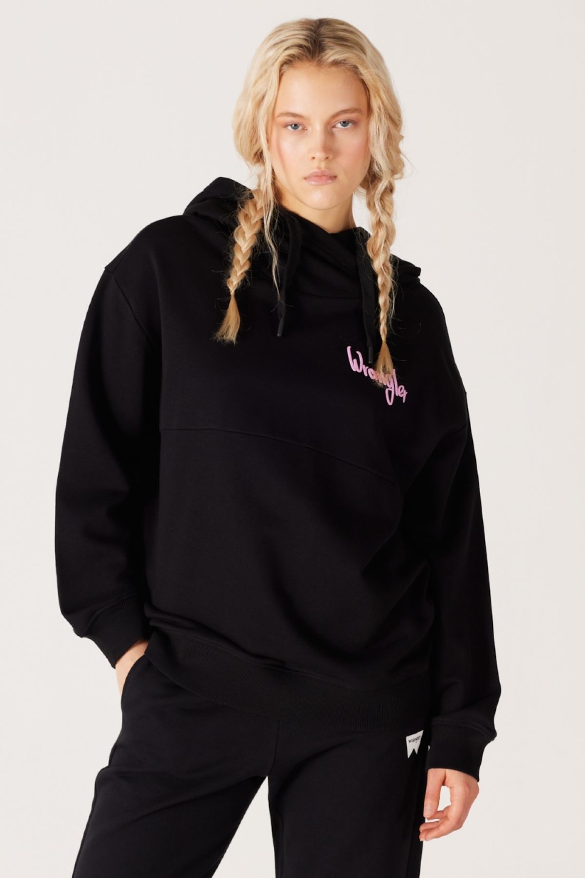 Wrangler Oversize Bol Kesim Siyah Kadın Kapüşonlu Sweatshirt