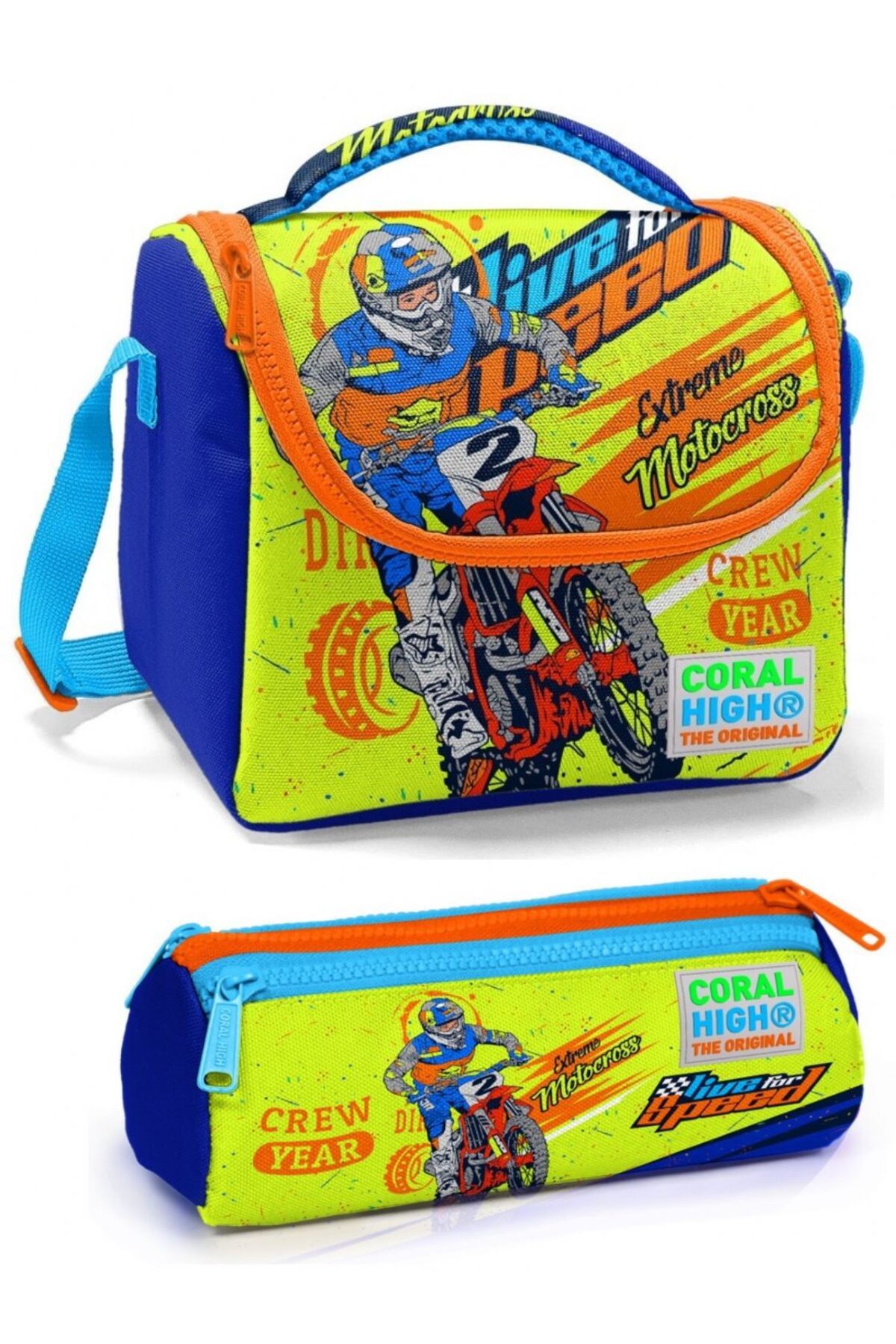Coral High Erkek Çocuk Mavi Sarı Motorsiklet Beslenme Çantası