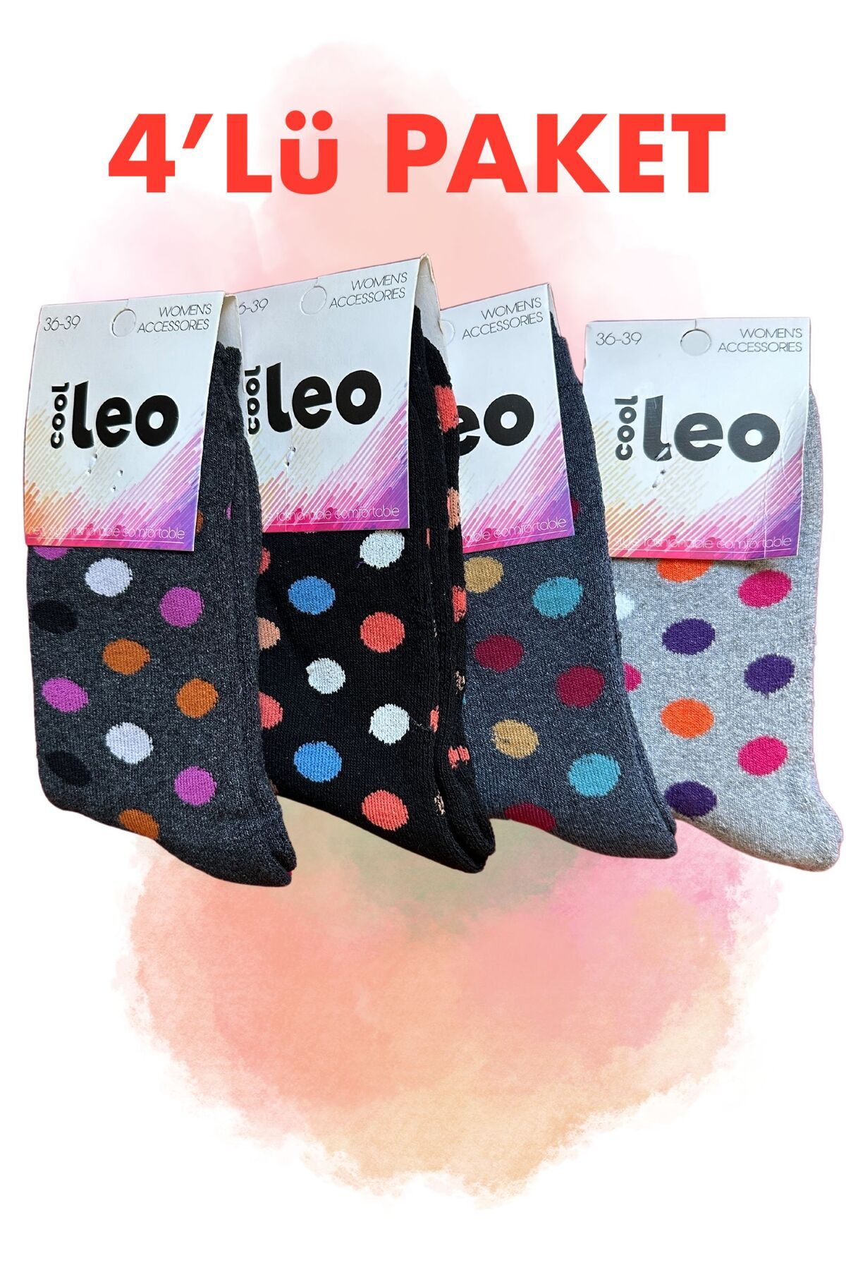 Balgüneş Tekstil Kadın Desenli Havlu Çorap 4lü Paket