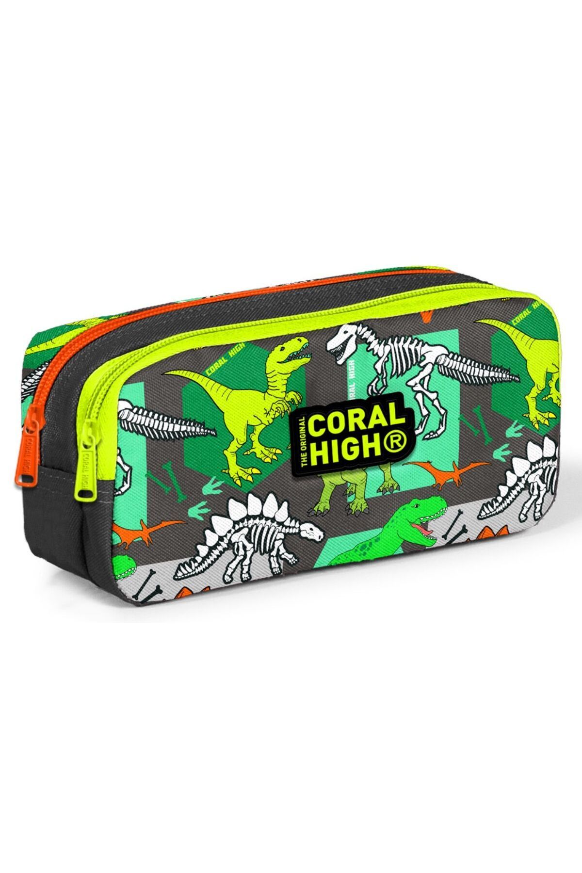 Coral High Iki Bölmeli Erkek Çocuk Yeşil Dinazorlar Kalem Çantası Kalemlik