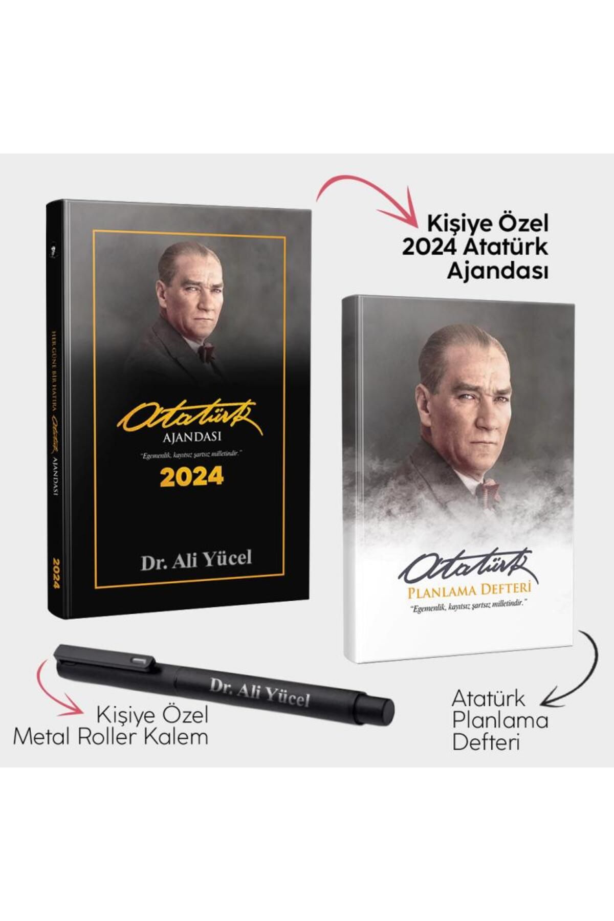 Halk Kitabevi Kişiye Özel - Ankara 2024 Atatürk Ajandası - Atatürk Planlama Defteri ve Metal Roller Kalem