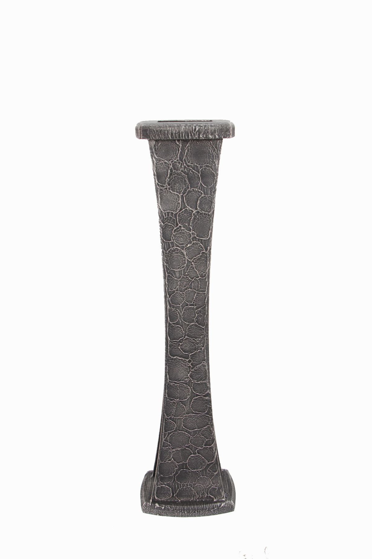 HobiMax 60 Cm Dekoratif Ahşap Ince Belli Vazo Gümüş İtalyan Eskitme