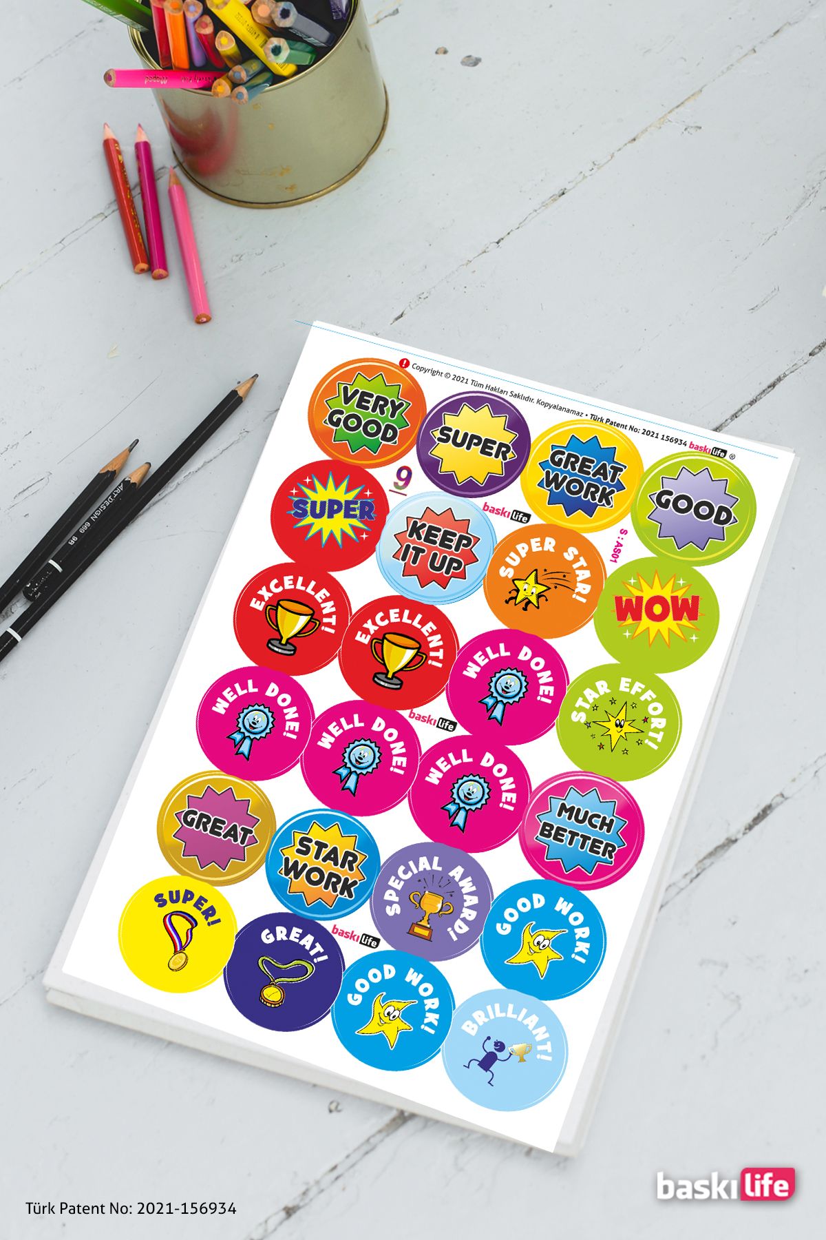 Baskı Life Ingilizce Ödev Etiket Sticker Ingilizce Well Done Öğretmen Etiketleri 210 Adet