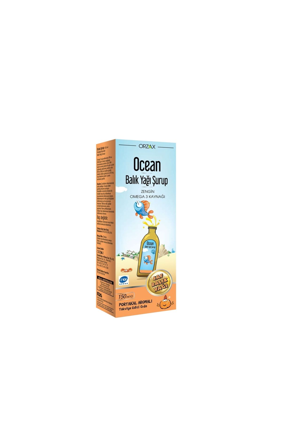 Ocean Omega 3 Portakal Aromalı Balık Yağı Şurubu 150 ml Çocuklar İçin Portakal Aromalı..orzx
