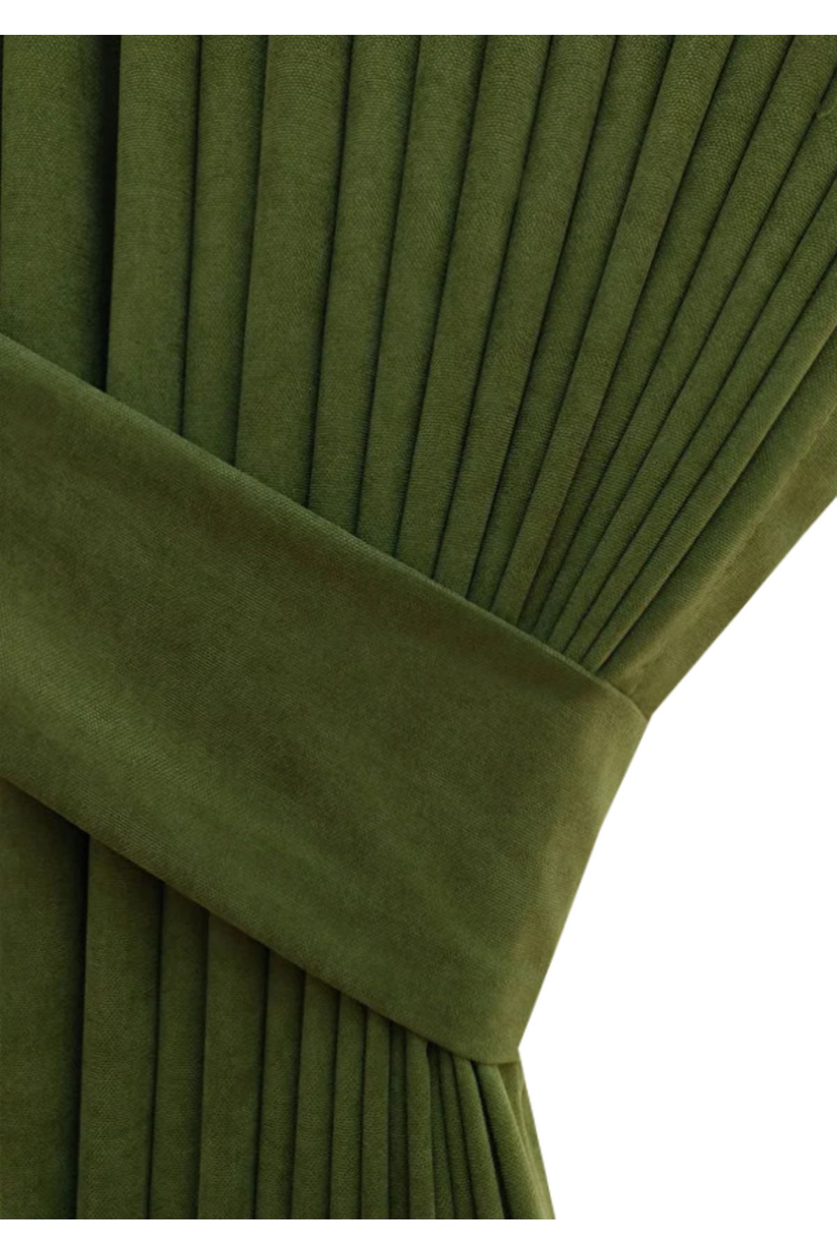Evdepo Home Taç Petek Dokulu Çimen Yeşili Düz Renk 1/2,5 Normal Pileli Soft Fon Perde, Tek Kanat