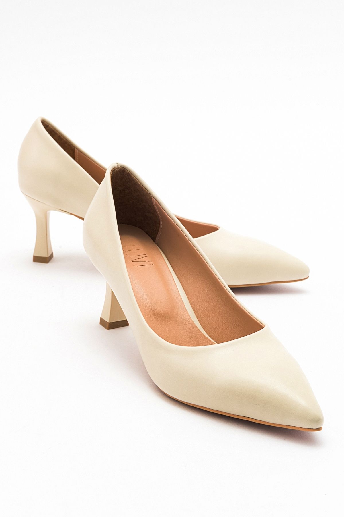 luvishoes PEDRA Ekru-Bej Cilt Kadın Topuklu Ayakkabı