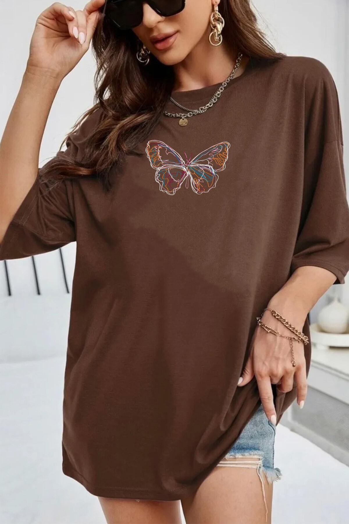 Genel Markalar Unisex Butterfly Baskılı T-shirt