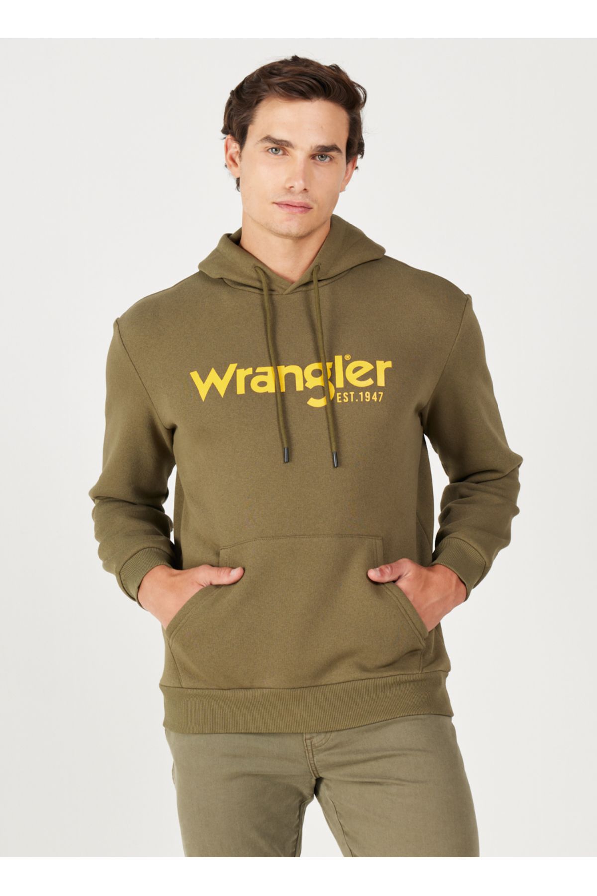 Wrangler Regular Fit Normal Kesim Haki Erkek Kapüşonlu Sweatshirt