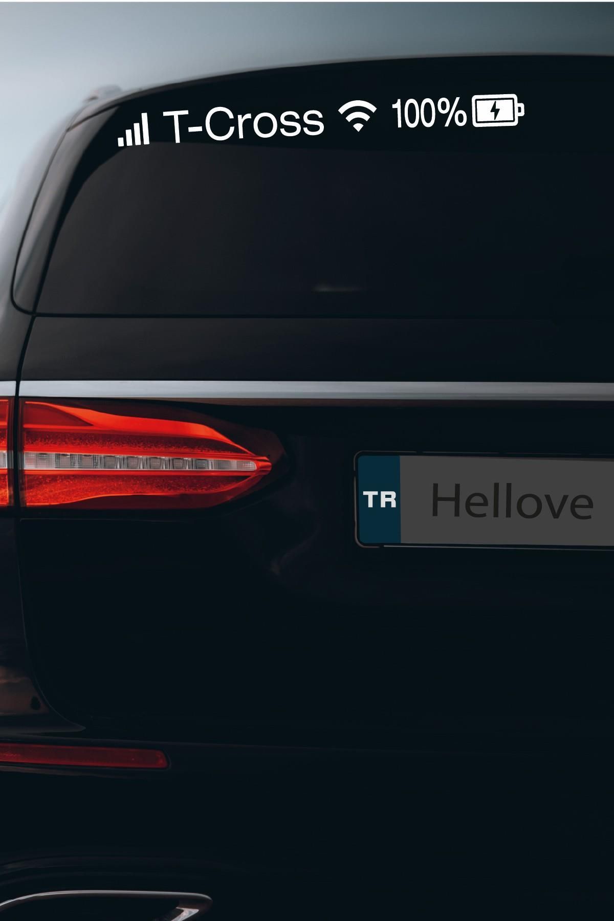 Hellove Volkswagen T-Cross Sticker Telefon Şarj Wifi Batarya Şebeke Cam Oto Sticker 40x4cm Beyaz Uyumlu