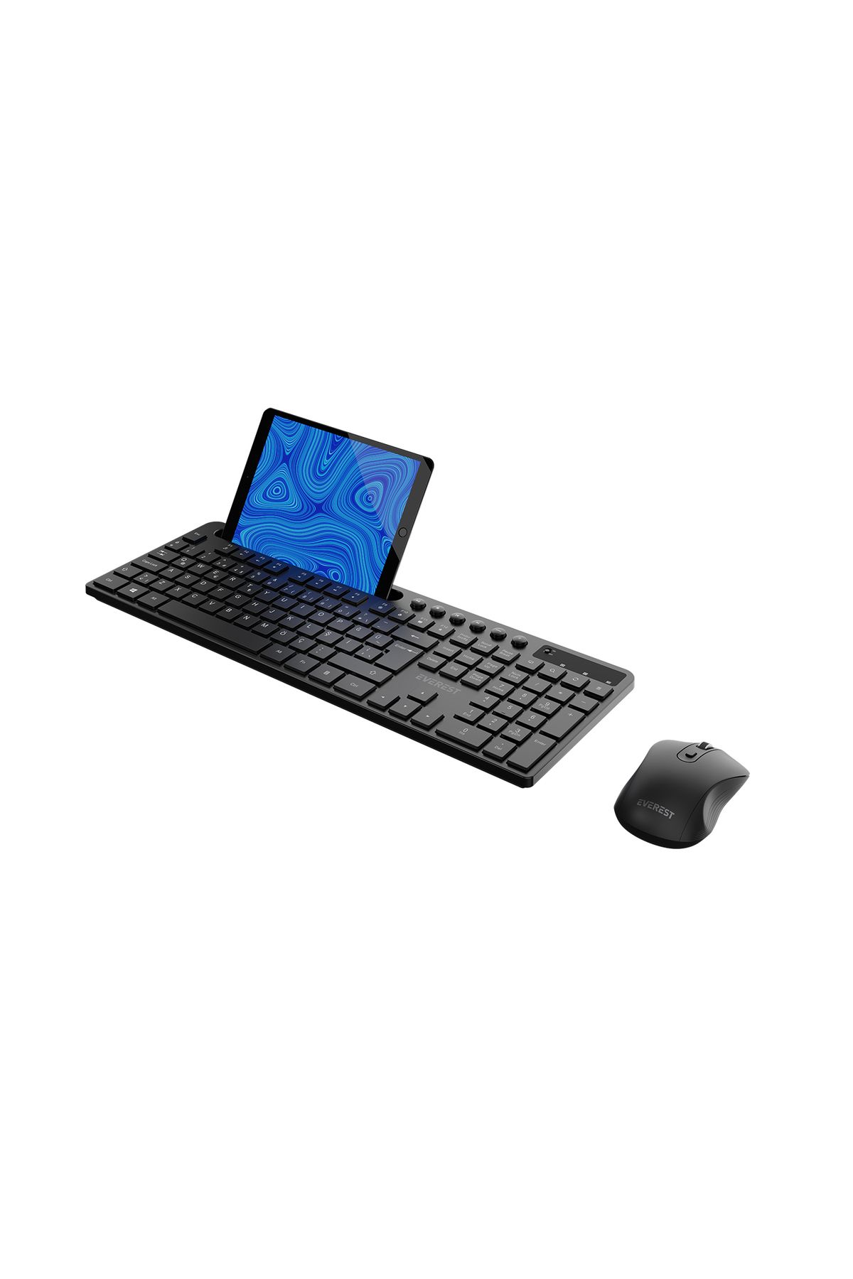 Everest KM-730 Siyah Kablosuz Q Multimedia Telefon Tablet Tutuculu Klavye + Mouse Set