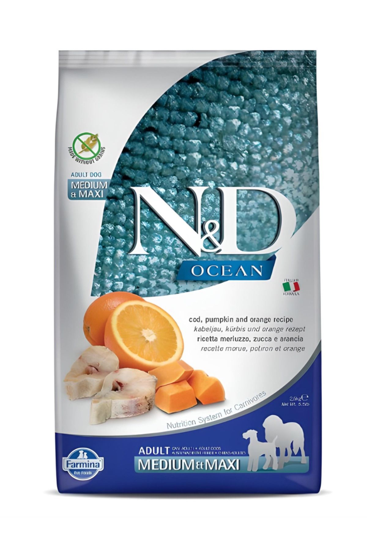 N & D Ocean Pumpkin Medium Maxi Balık Portakal Köpek Maması 2,5 Kg