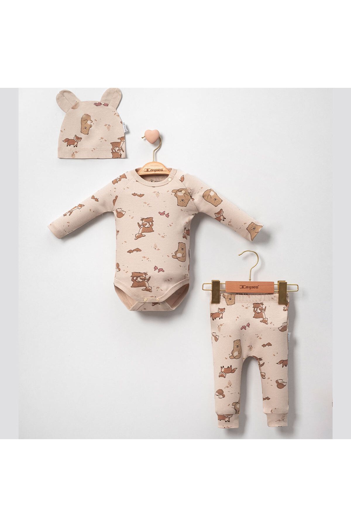 DIDuStore Sevimli Hayvan Figürlü Erkek Bebek Kıyafeti: Şapkalı Body ve Pantolon Takımı