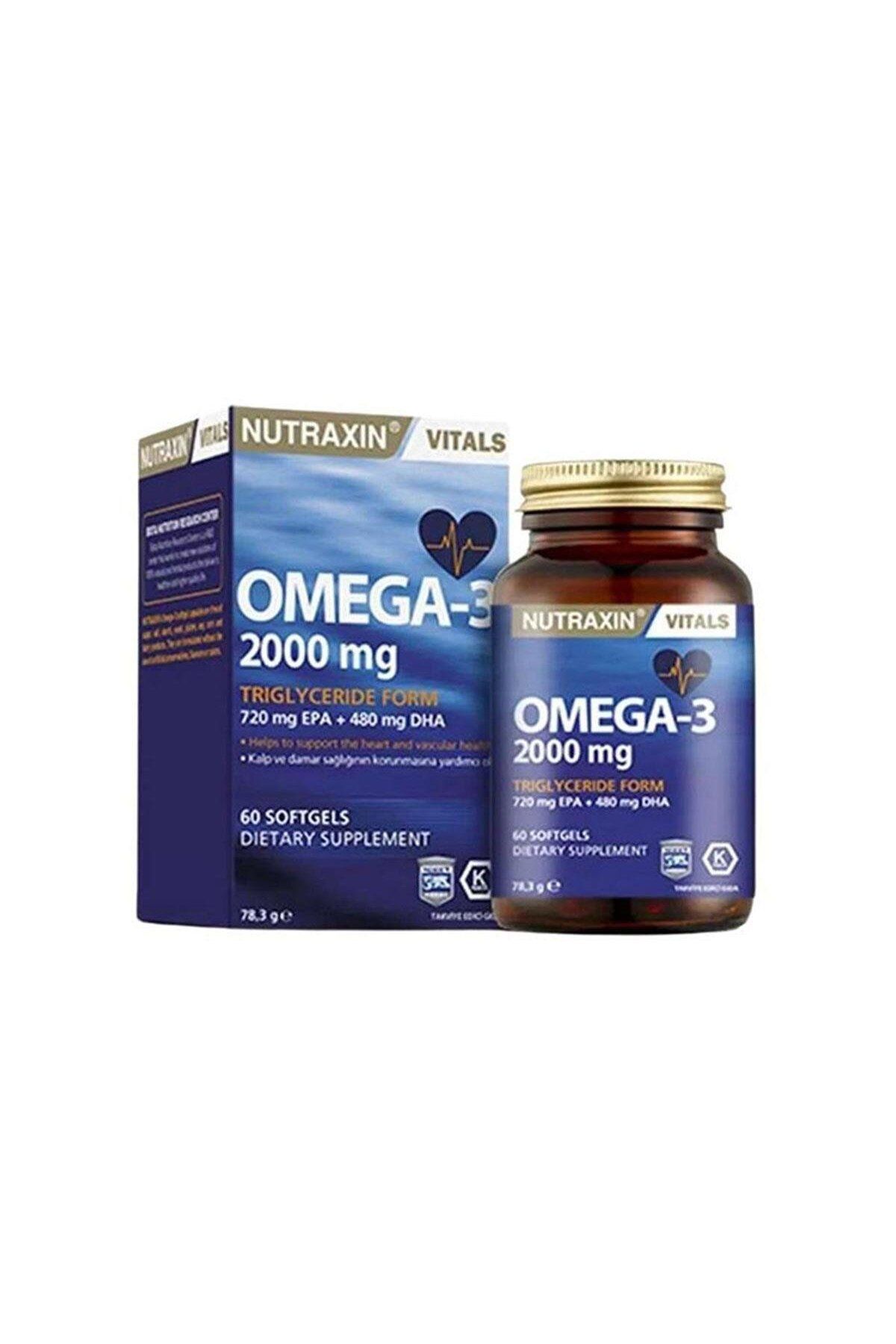Nutraxin Omega-3 2000 mg EPA ve DHA omega-3 Yağ Asitleri İçeren Takviye Edici Gıda 60 Kapsül