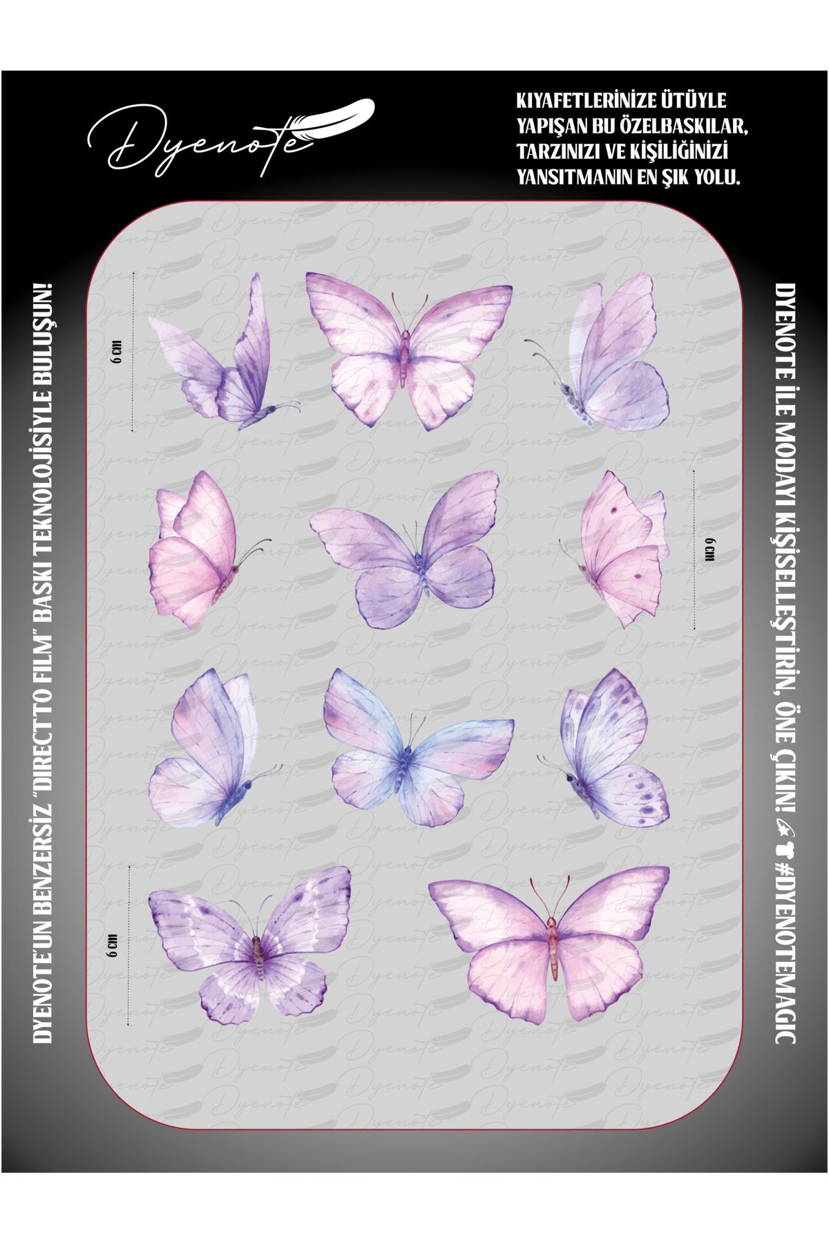 DYENOTE Purple Mor Butterfly Kumaş Aplike Yama Ütü Ile Yapışan Transfer Kağıdı Dtf Arma