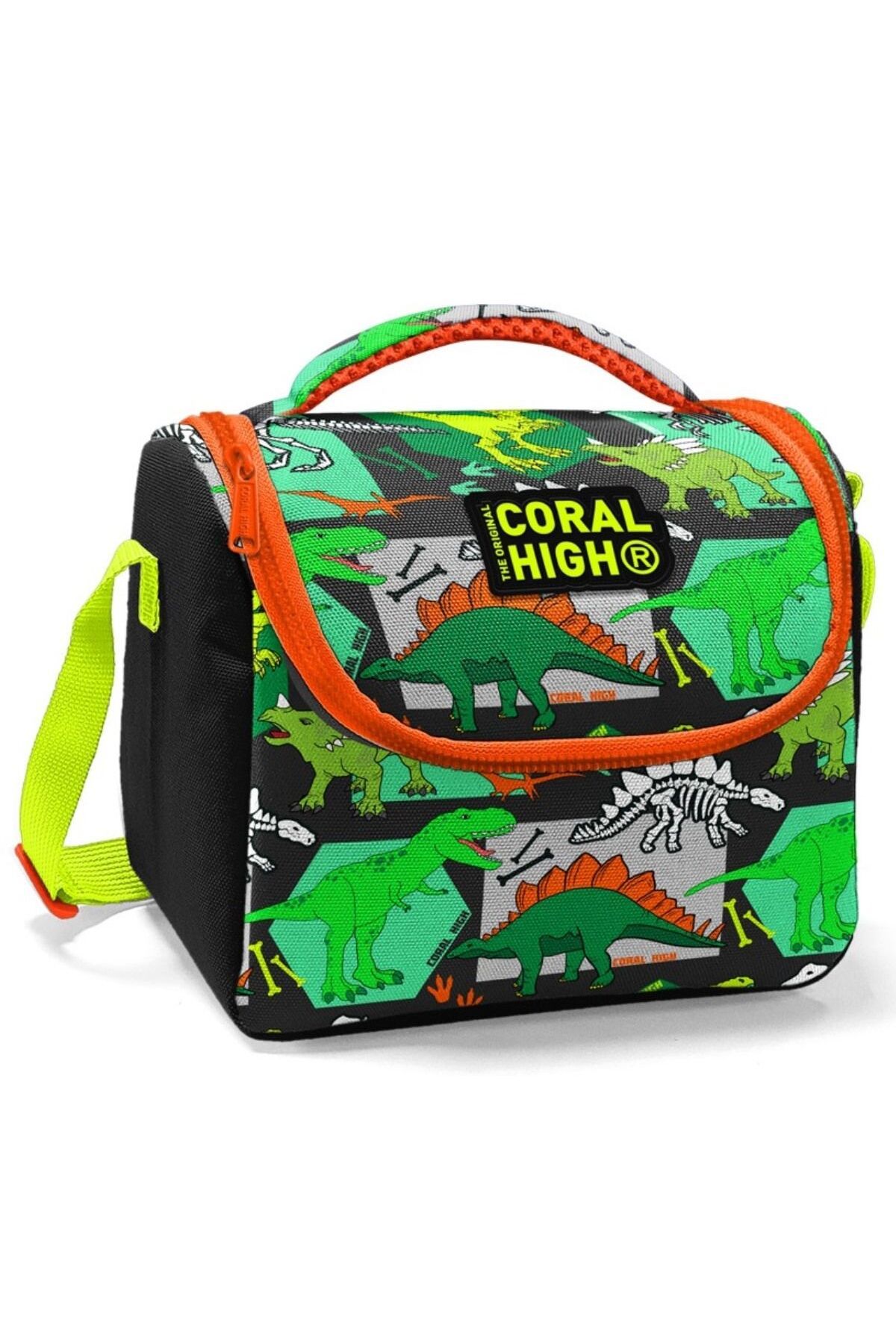 Coral High Siyah Yeşil Dinazor Baskılı Erkek Çocuk Beslenme Çantası