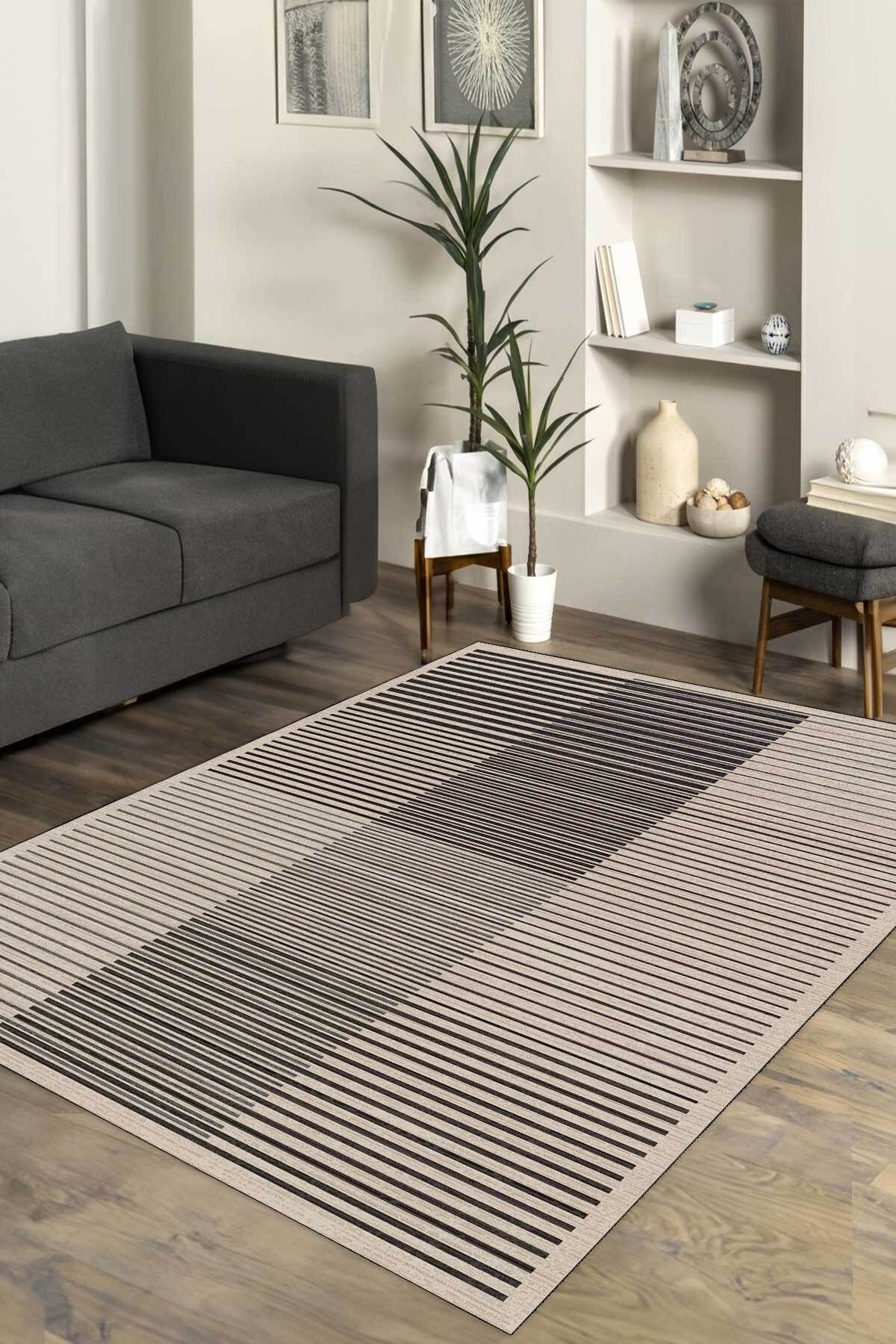 Decomia Home Dijital Kaymaz Yıkanabilir Modern Çizgili Salon Halısı Mutfak Halısı Koridor Halısı Yolluk