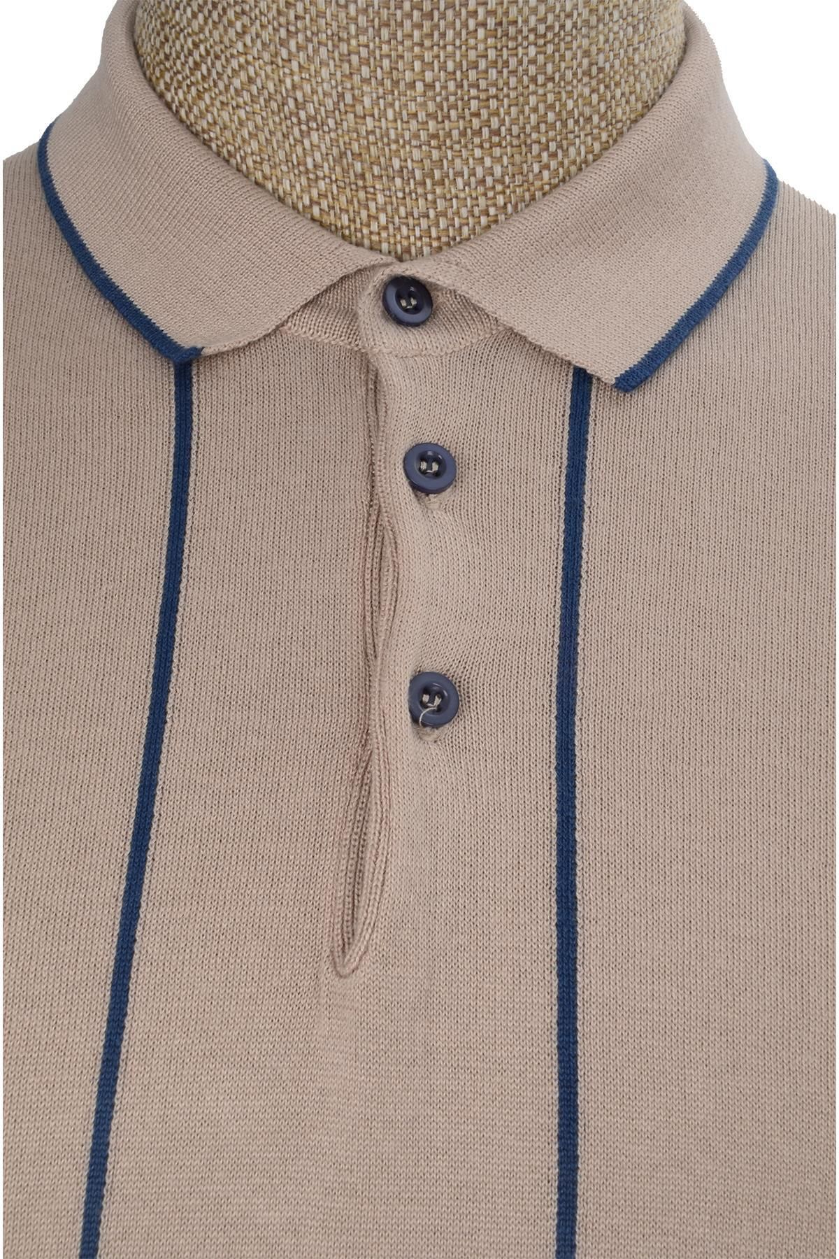 Cengiz İnler Cengiz Inler Çizgili Polo Yaka Düğmeli Merserize Erkek Triko T-shirt