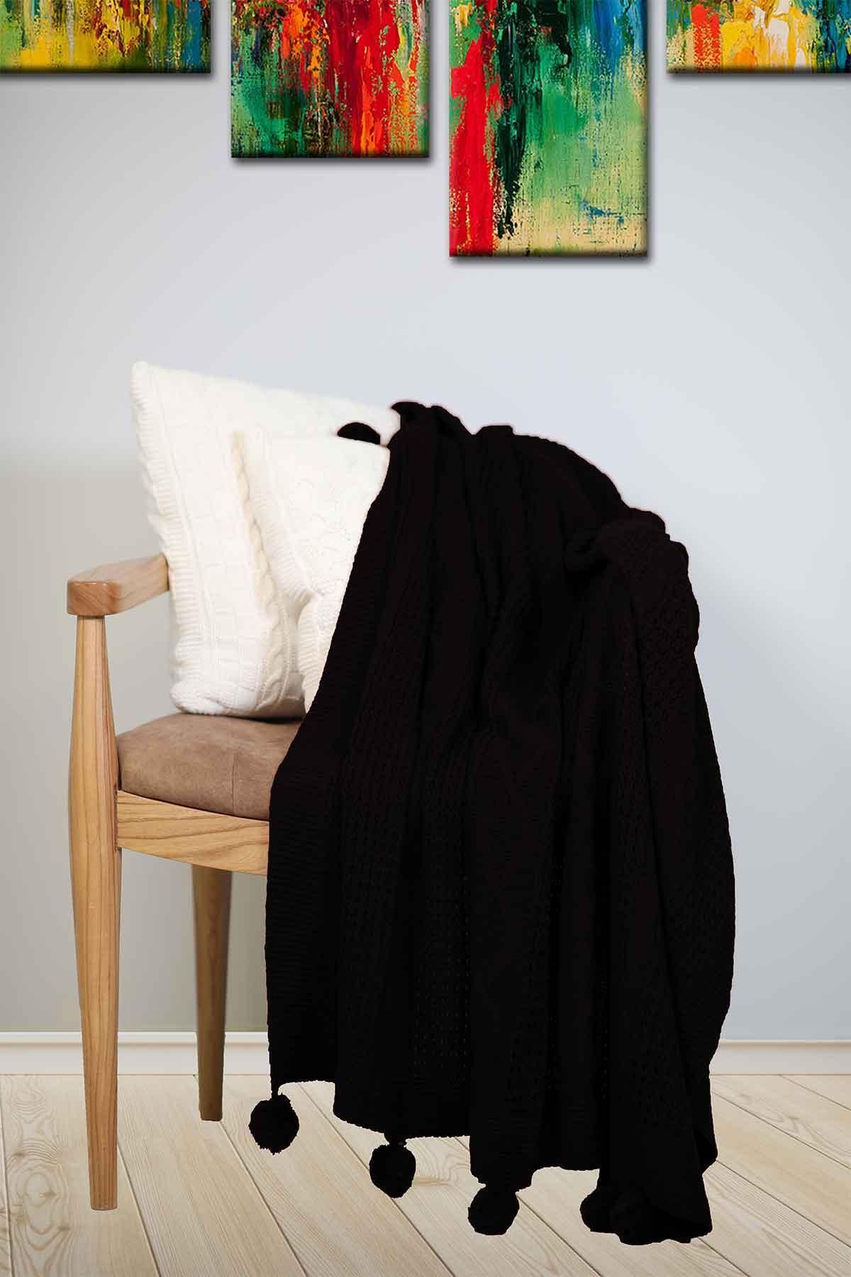 Elart Örgü Tv Battaniye-Koltuk Şalı Siyah (130x170 cm)
