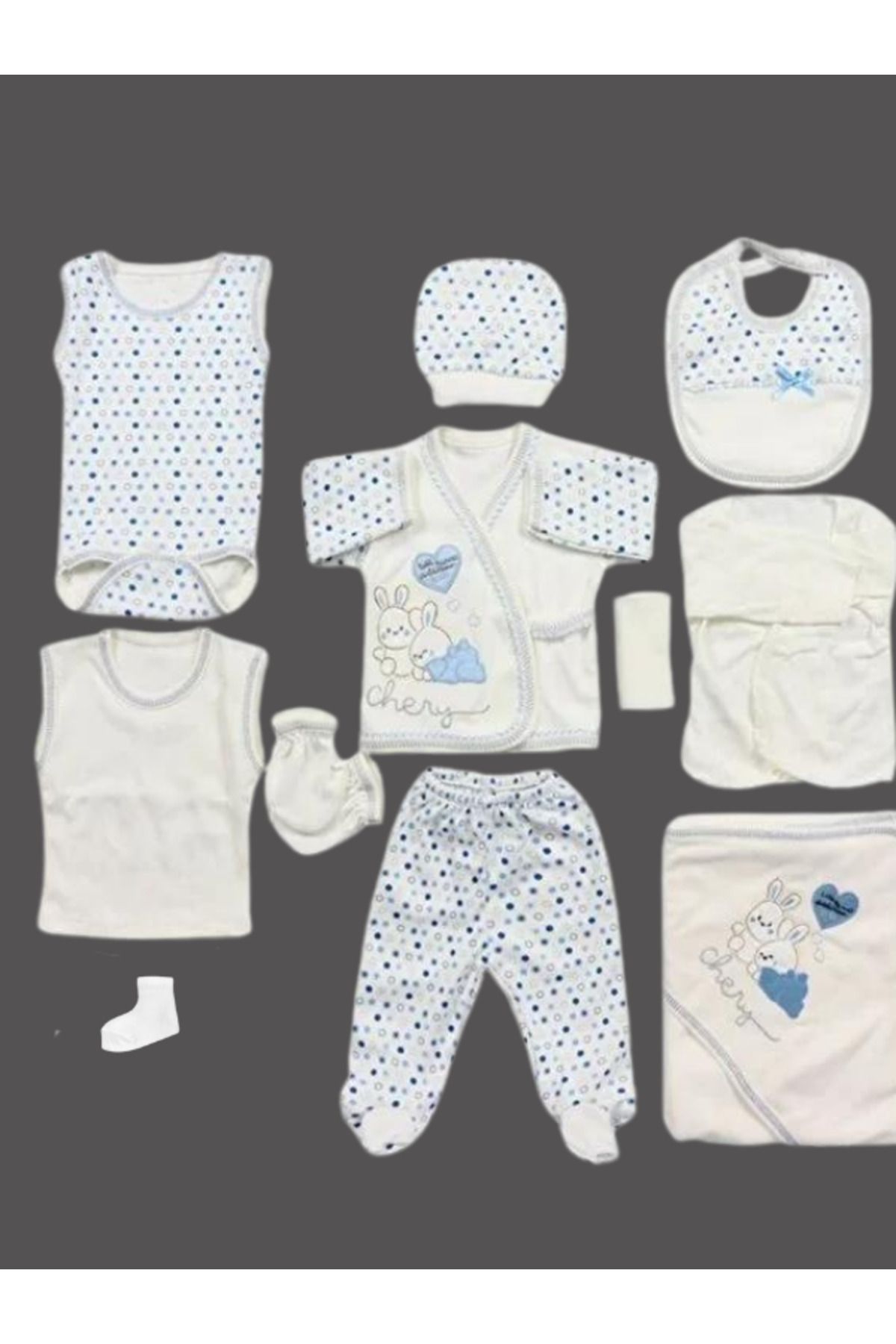 baby kids colors 11 Parça Tavşan Nakışlı Hastane Çıkışı Yeni Doğan Zıbın Set