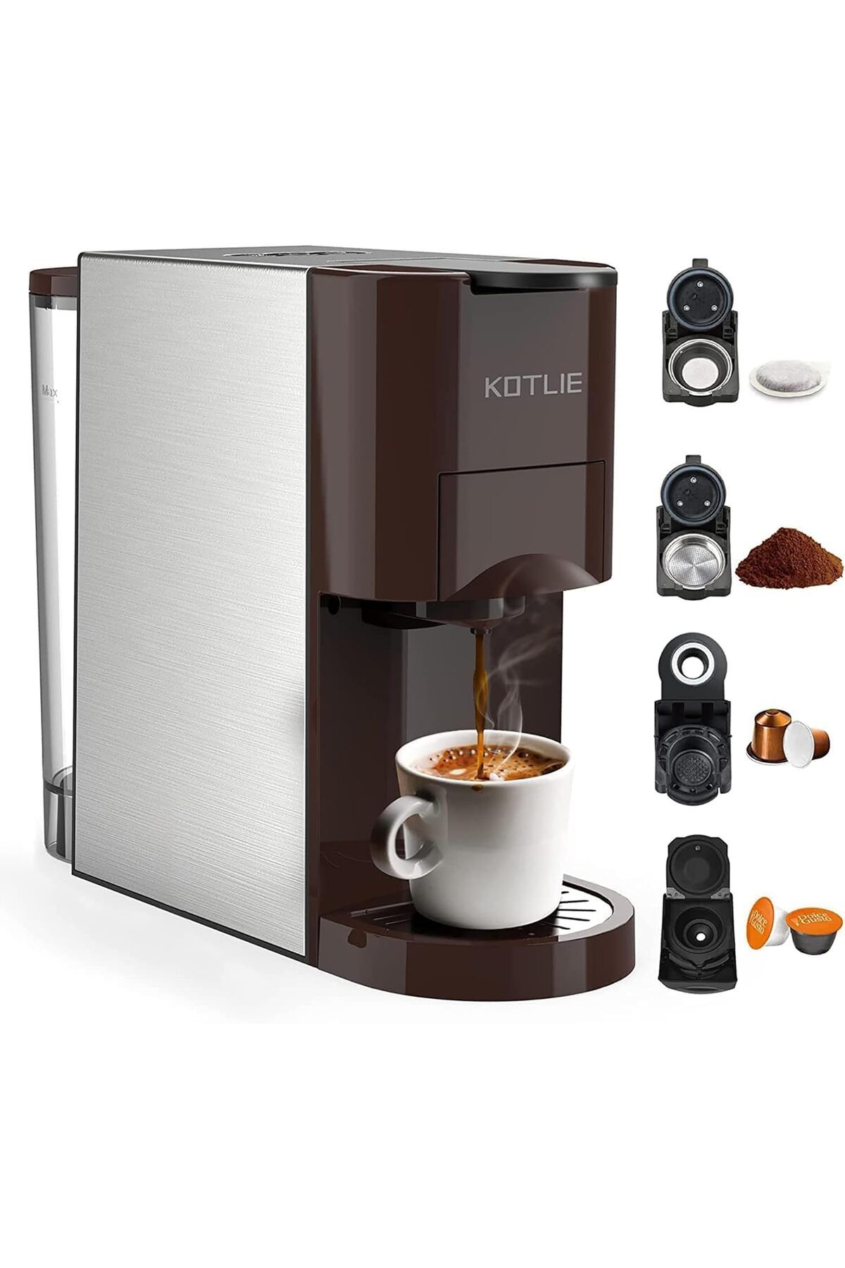 KOTLIE Espresso kahve makinesi, 4'ü 1 arada kahve makinesi, Nespresso orijinal/Dolce Gusto/un/ESE kapsül