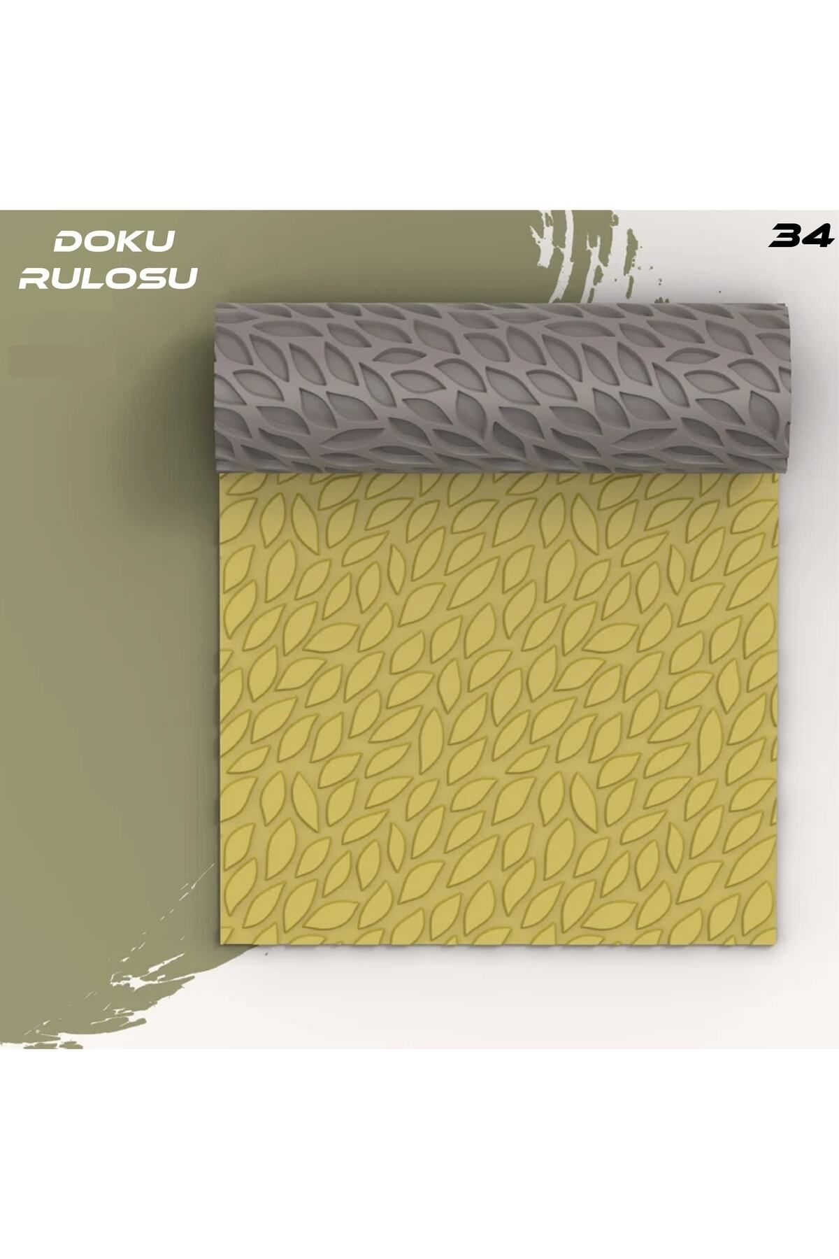 Geazla Yaprak Desenli Polimer Kil Doku Rulosu, Texture Roller, Desen Oklavası, Merdane No: 34