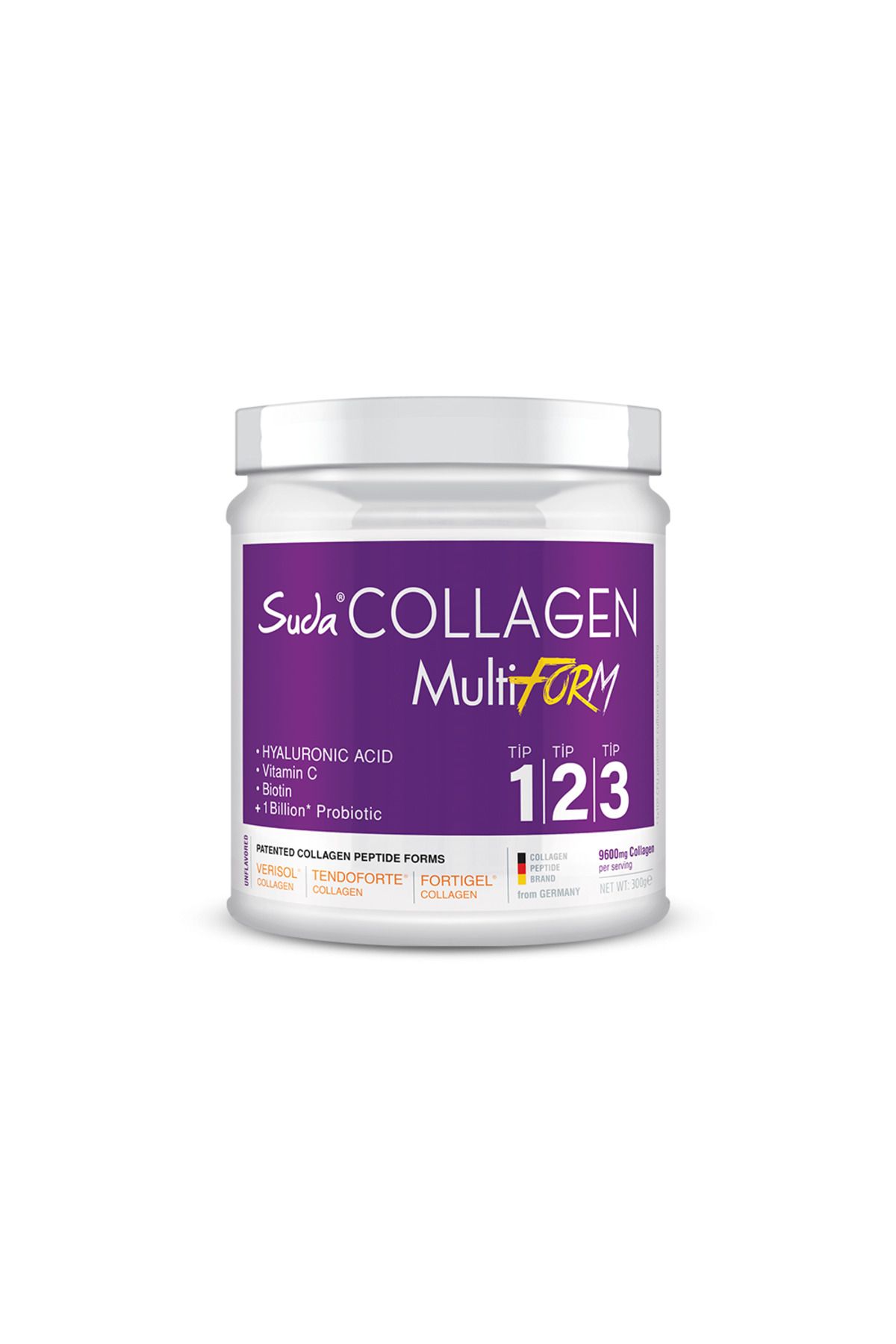 Suda Collagen Multiform Kolajen + Probiyotik Tip 1,2,3 Kolajen İçeren Toz Kutu Aromasız Takviye Edici Gıda 300gr