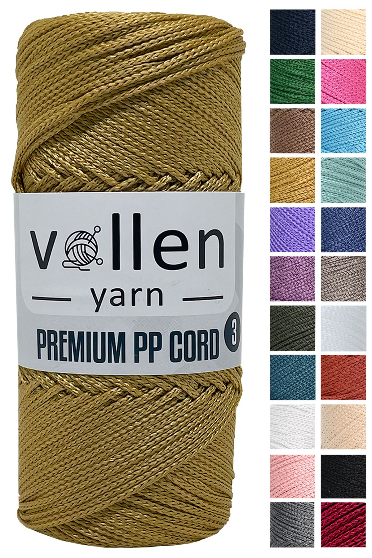 vollen yarn 1.5mm-150mt Polyester Makrome Ipi, Supla Ipi, Çanta Ipi, Bileklik Ipi, Makrame, Altın Sarı