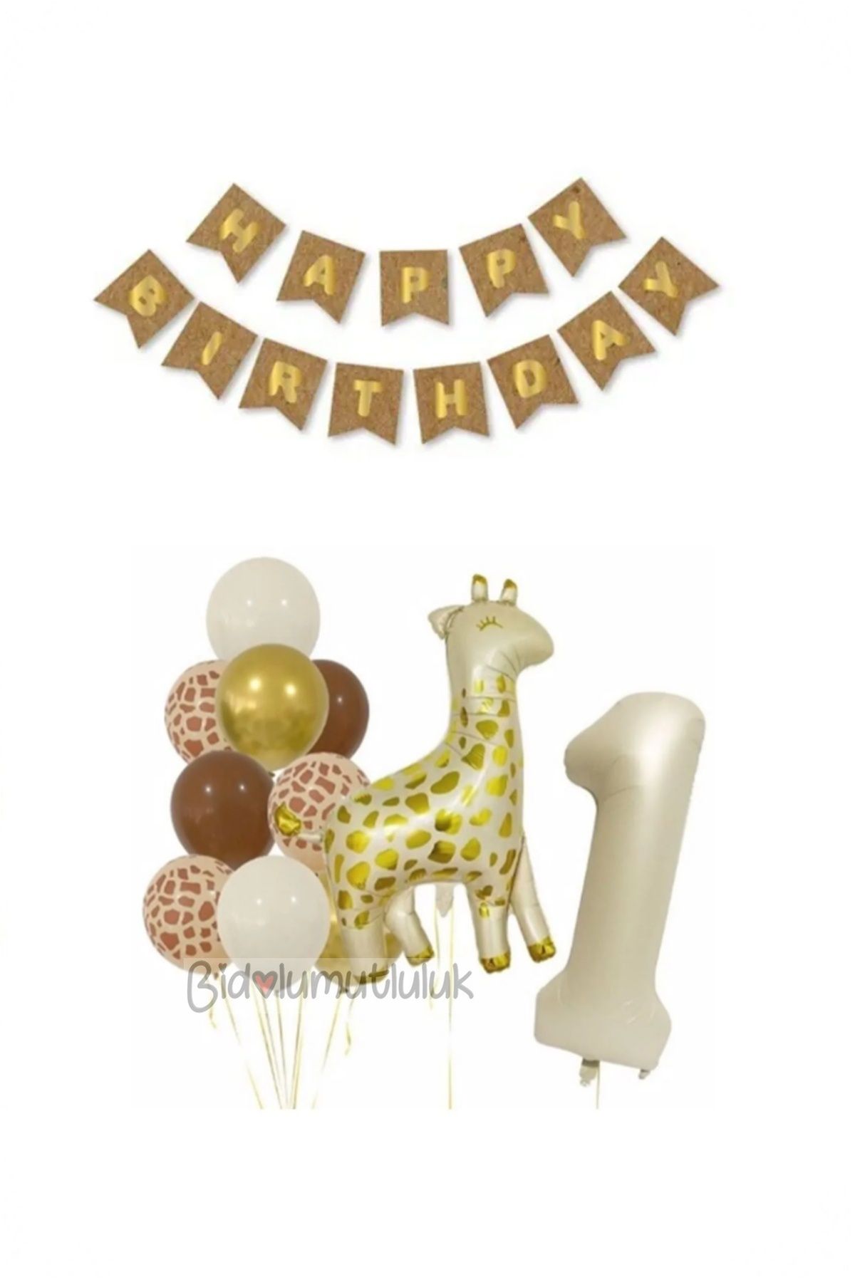 BİDOLUMUTLULUK Zürafa 1 Yaş Balon Folyo Set Konsept Doğum Günü Set Parti Eğlence
