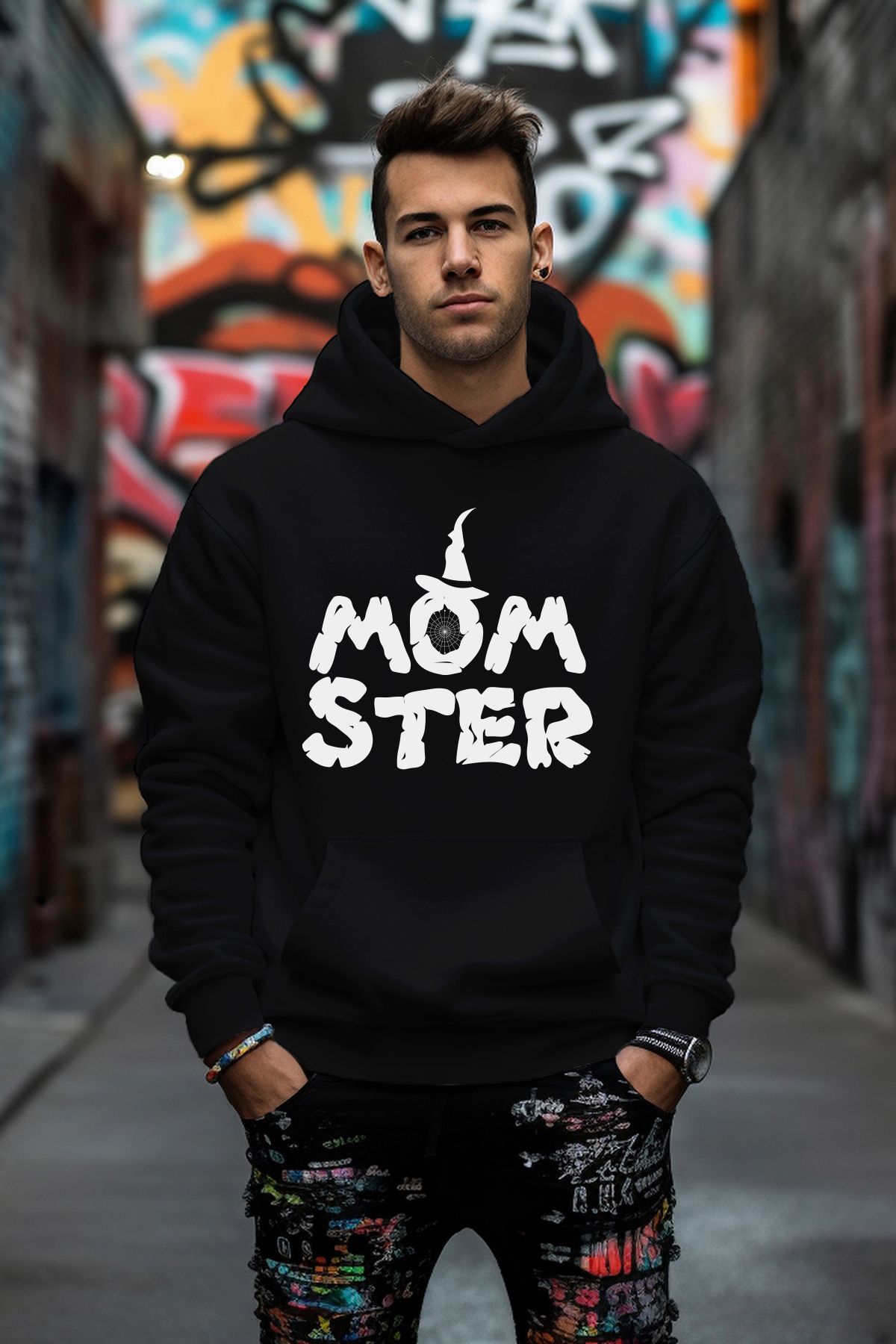ADABEBEK Mom Ster Baskılı Rahat Kesim Oversize Sweatshirt