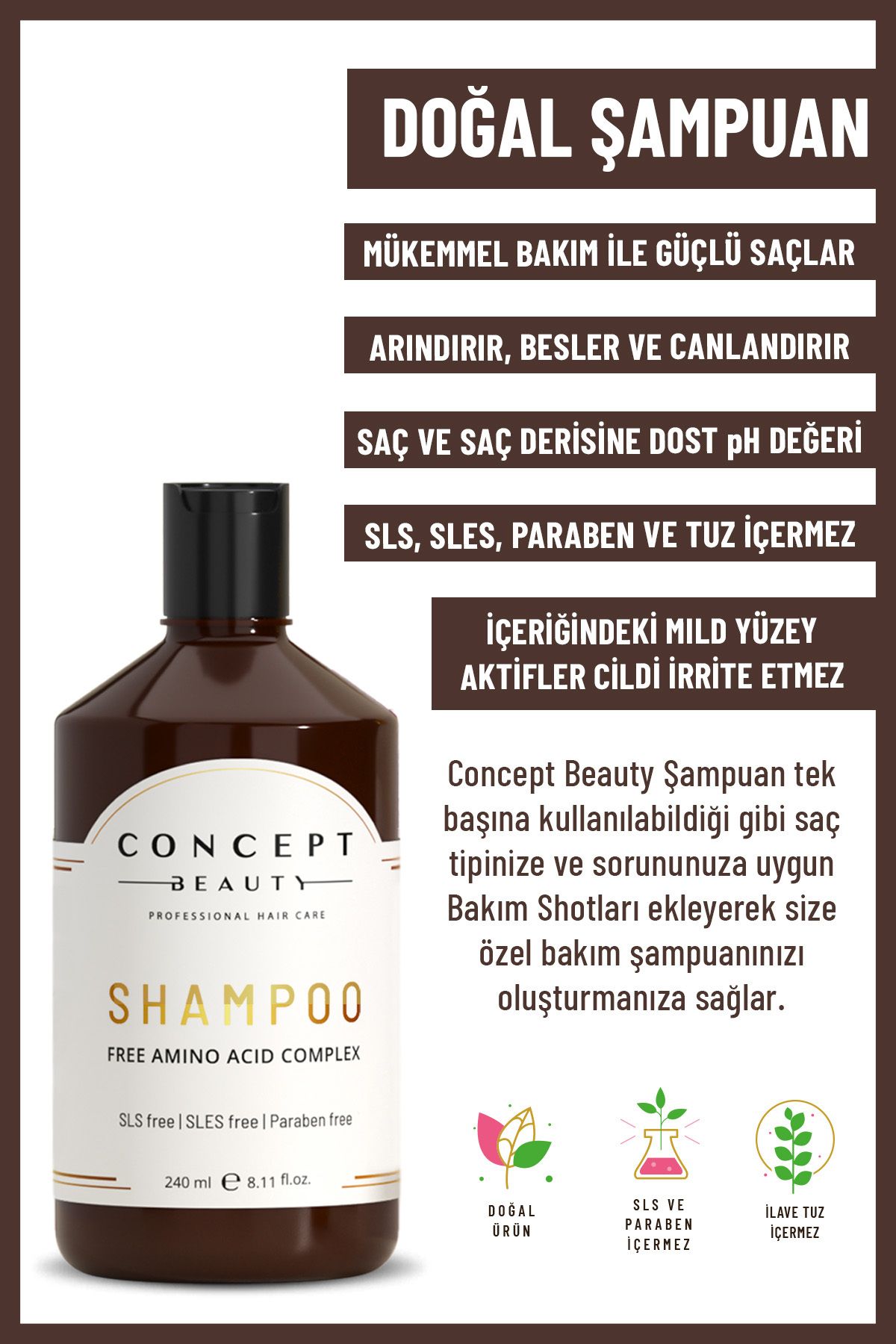 Concept Beauty Şampuan - Doğal Şampuan - Onarıcı Ve Yapılandırıcı - Tuzsuz-sülfatsız Şampuan ( 240 ml )
