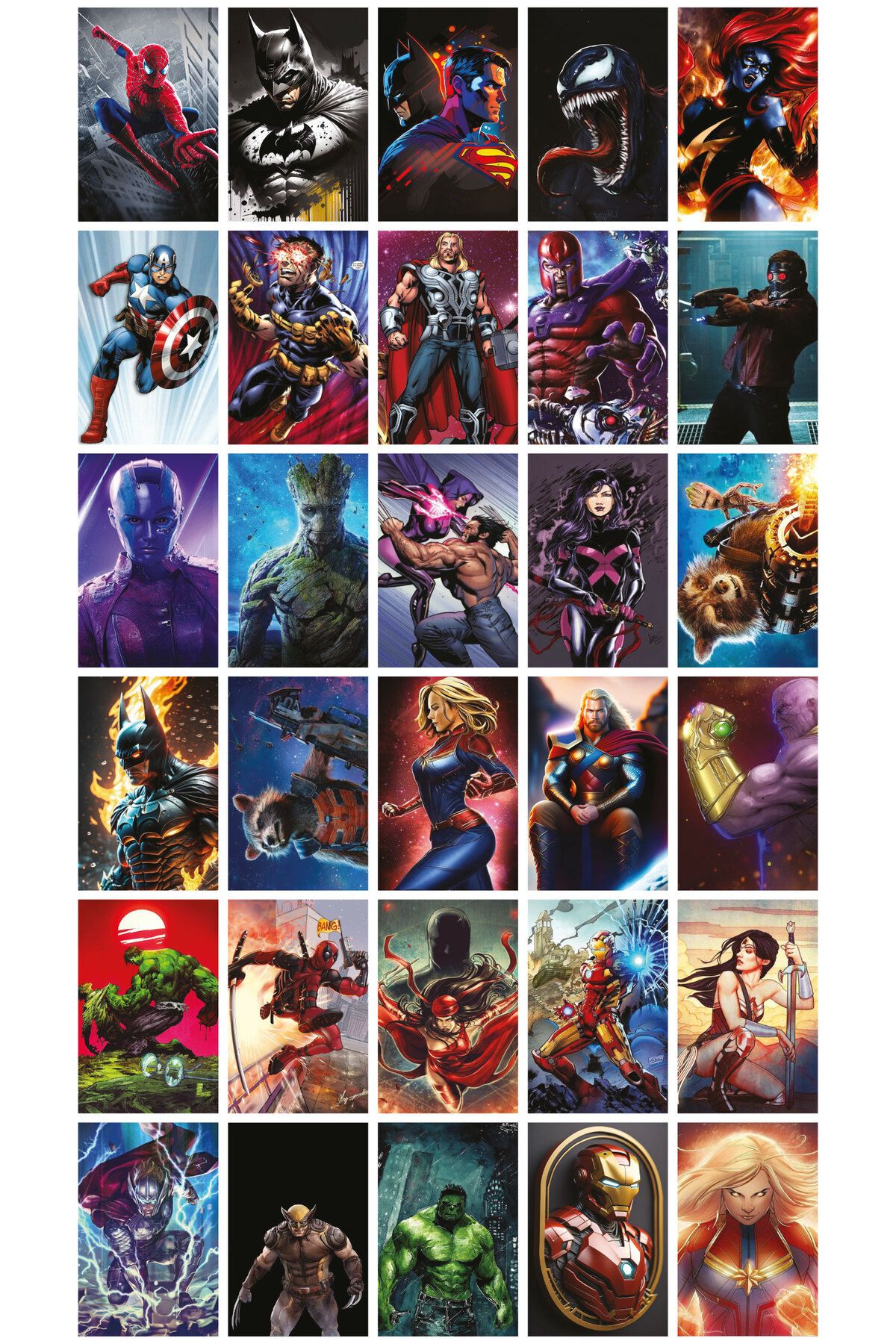 smartman Marvel Kahramanlar Çizim Poster Seti 30'lu Duvar Posteri Seti Oda Dekoru Kolaj Seti