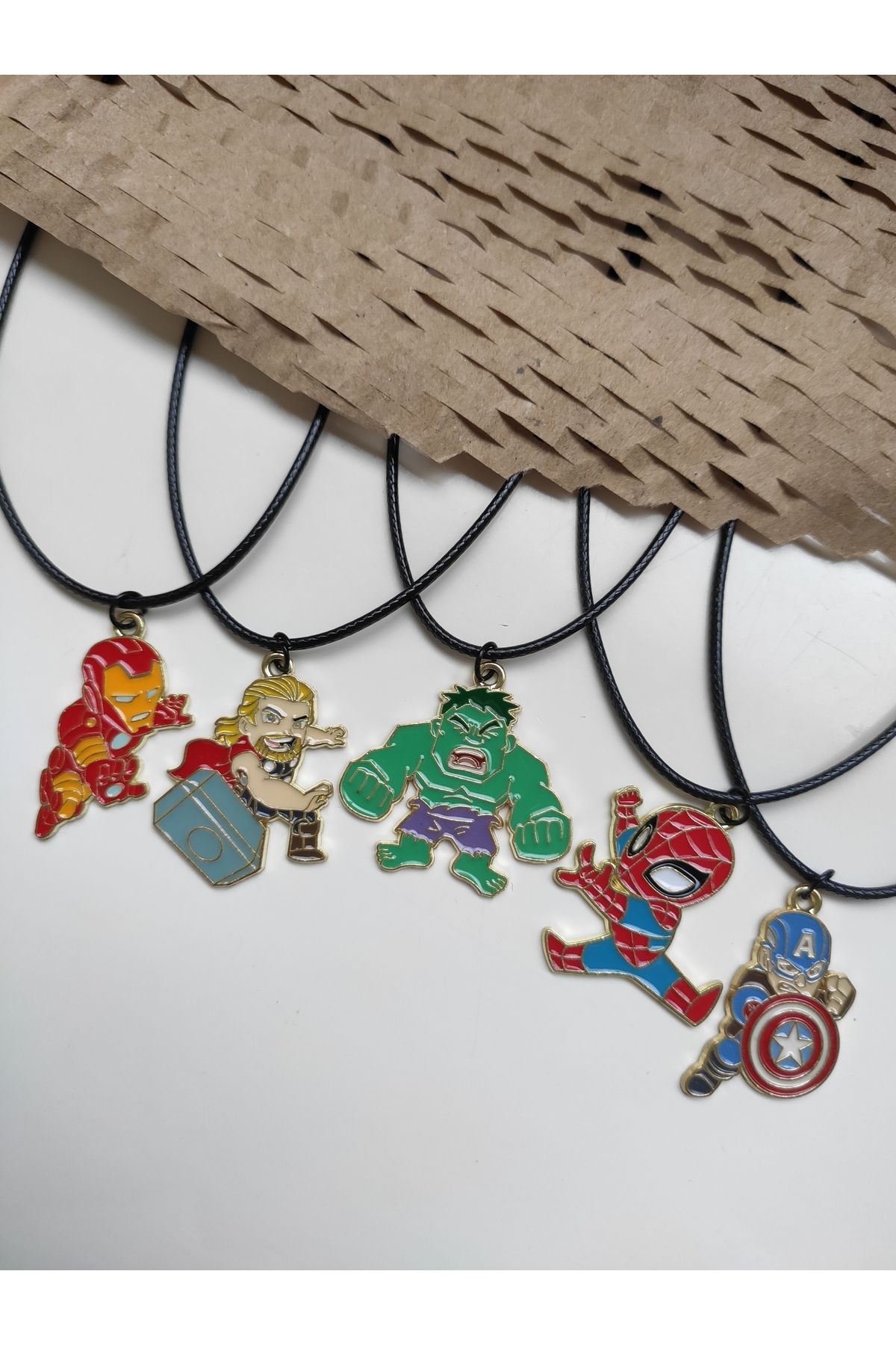 Esey Dizayn Marvel Spiderman Hulk Thor Ironman Captain America Kolye ve Deri Bileklik
