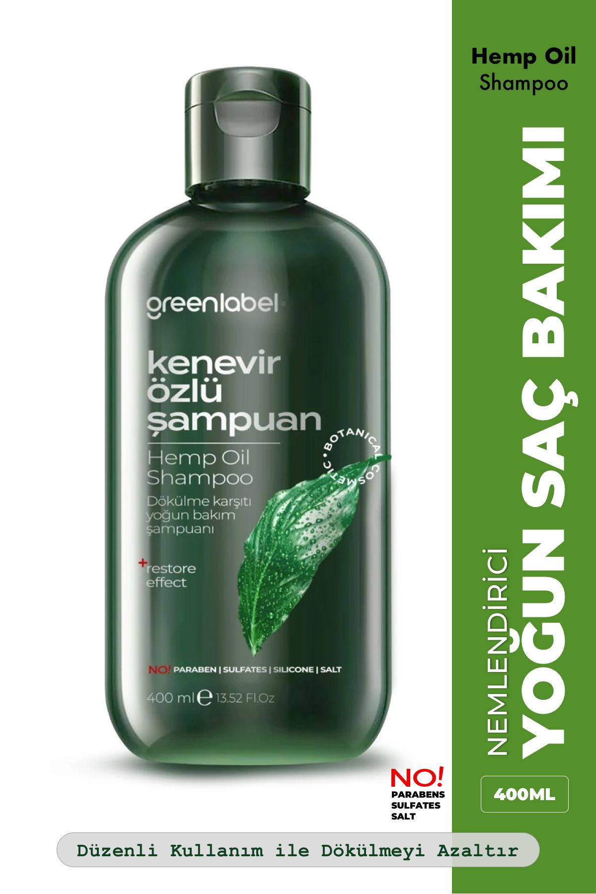 Green Label Greenlabel Kenevir Özlü Tuzsuz Parabensiz Sülfatsız Kepek Karşıtı Bakım Ve Onarım Şampuanı 400ml.