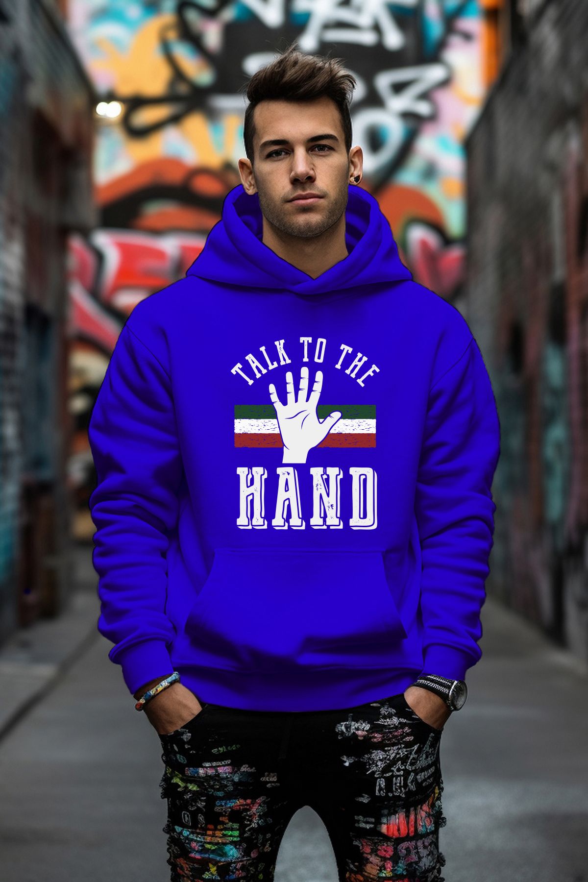 ADABEBEK Talk To The Hand Baskılı Rahat Kesim Oversize Sweatshirt
