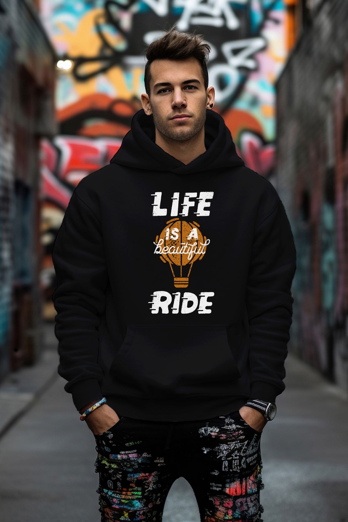 ADABEBEK Life Is A Beautıful Ride Tarz Rahat Kesim Oversize Sweatshirt