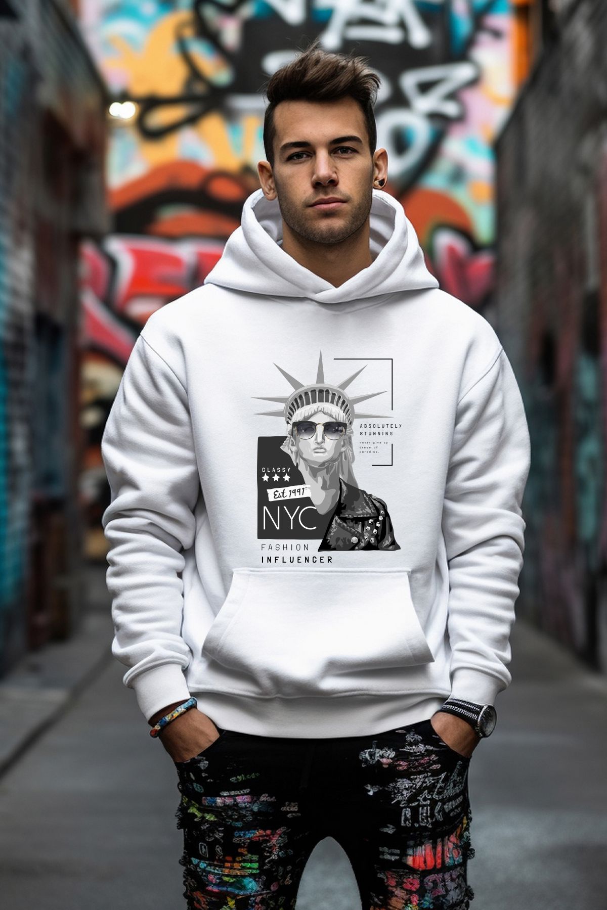 ADABEBEK New York Baskılı Tarz Rahat Kesim Oversize Sweatshirt