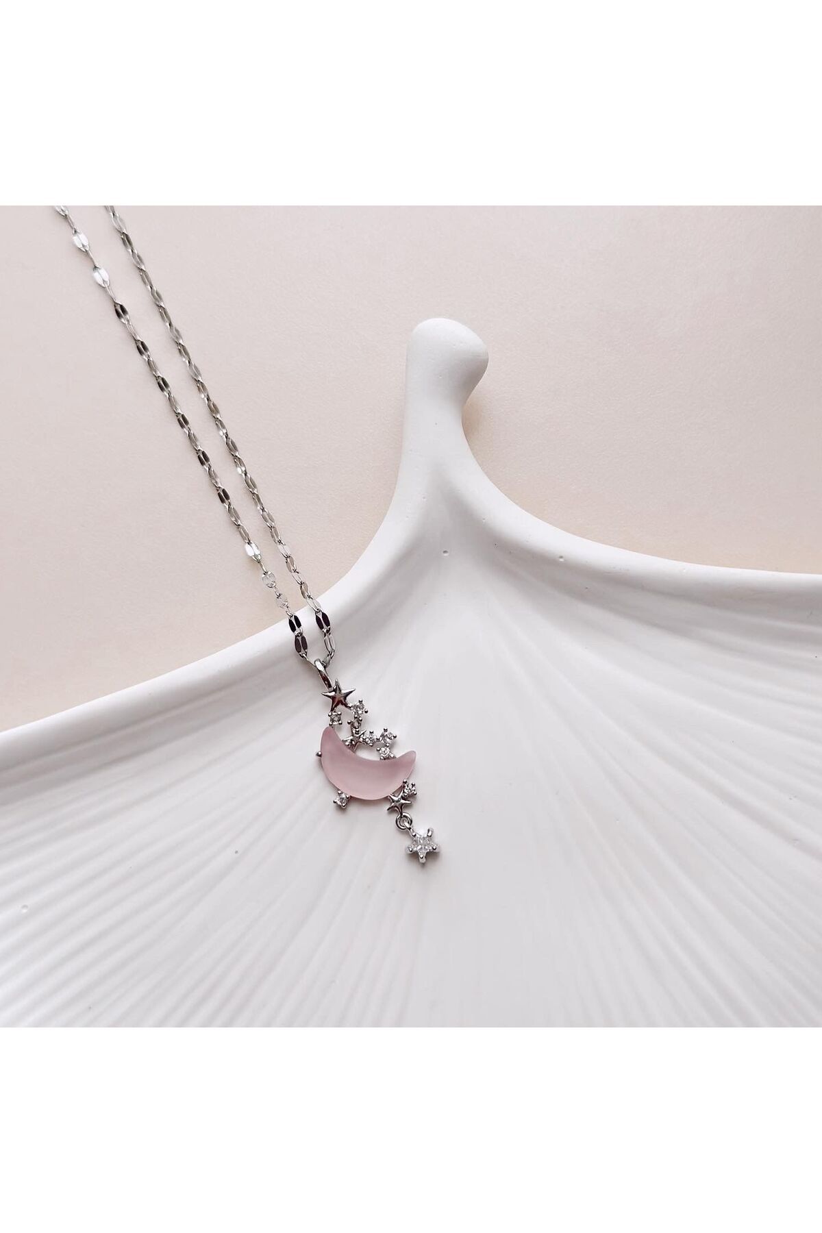 Boise Atelier Pink Crescent Steel Necklace