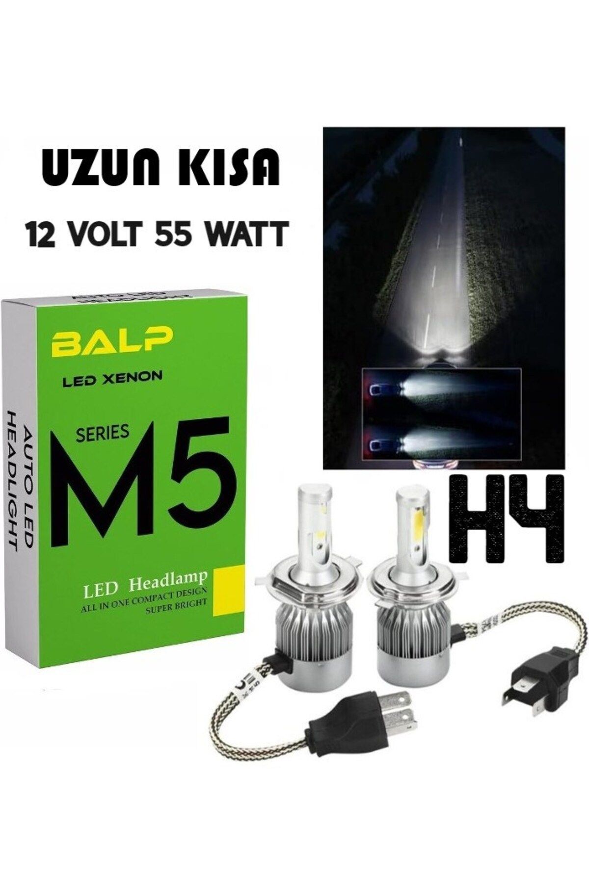 BALP Uzun Kısa H4 Led Xenon 55 Watt 11000LM 6500K 12 Volt