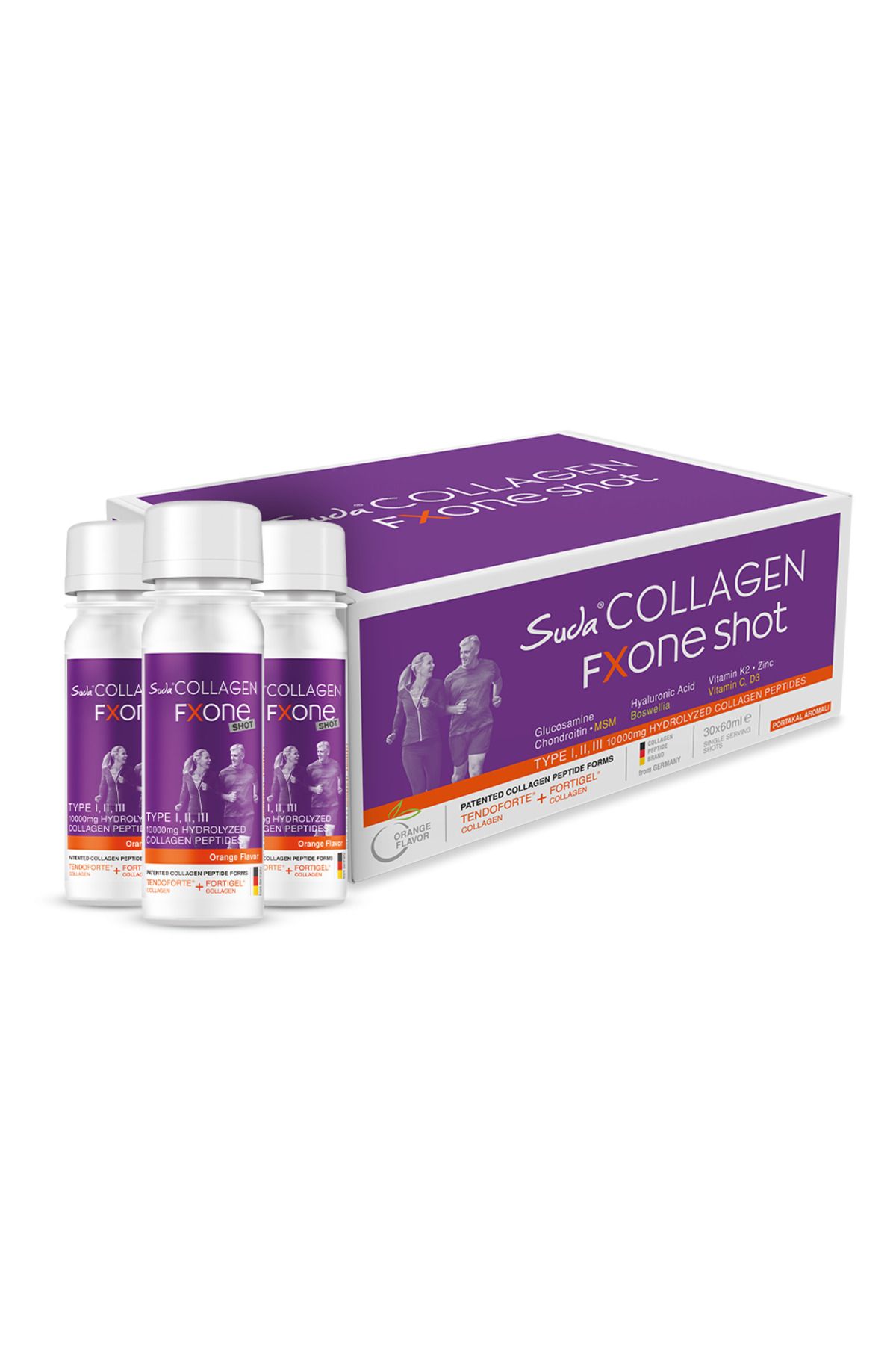 Suda Collagen FXONE Shot 10.000mg Tip 1,2,3 Kolajen İçeren Takviye Edici Gıda Portakal Aromalı 30x60ml