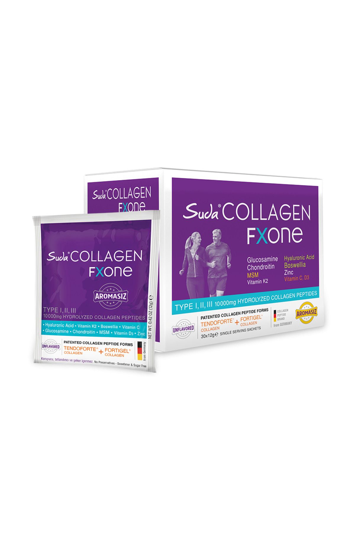 Suda Collagen FXONE 10.000mg Tip 1,2,3 Kolajen İçeren Aromasız Takviye Edici Gıda 30x12 gr Şase
