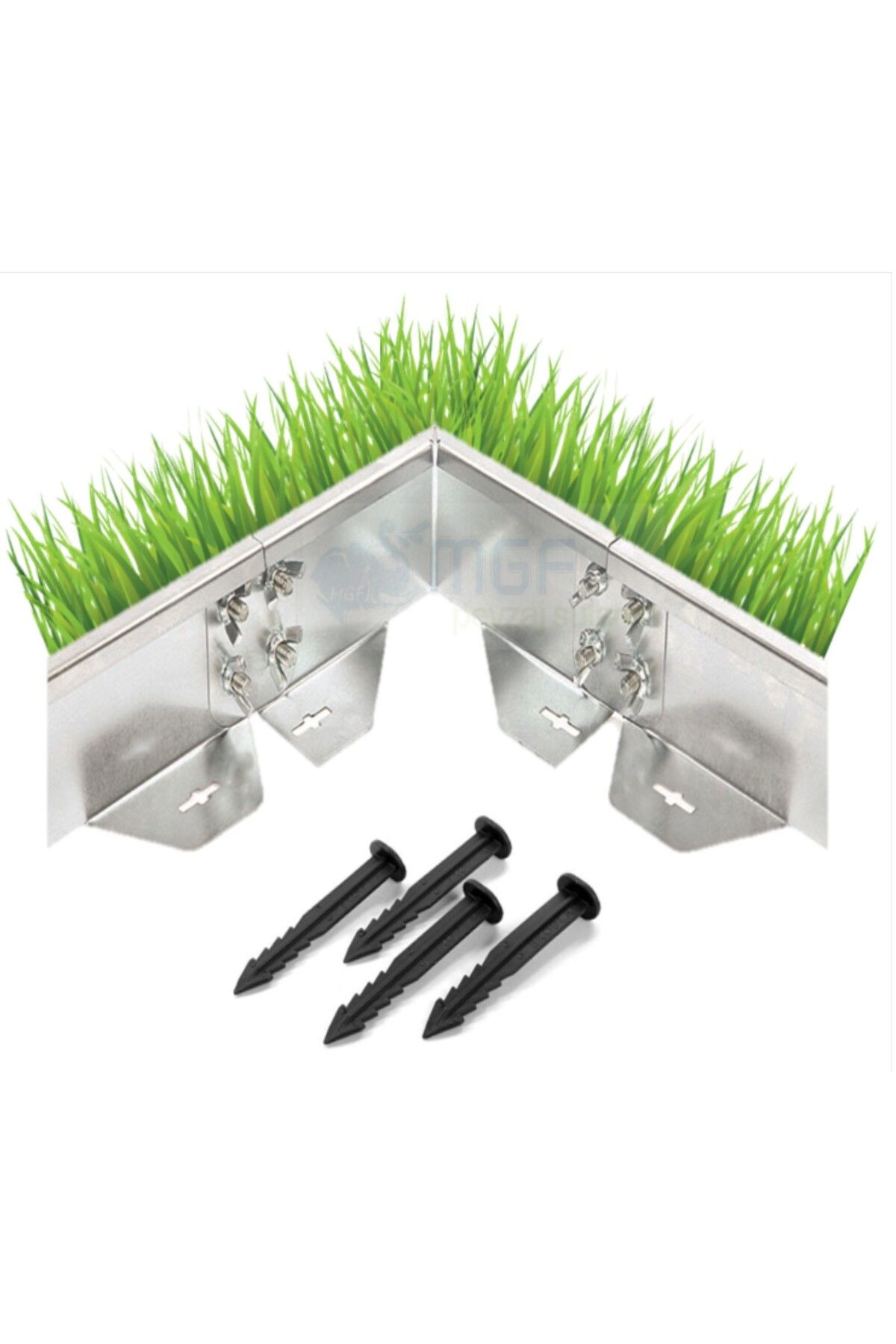 MGF PLAST Mgf 30mt. (2mtX15adet) Sert Düz Galvaniz Metal Çim Toprak Taş Ayırıcı Ayraç Separatör Sınırlayıcı
