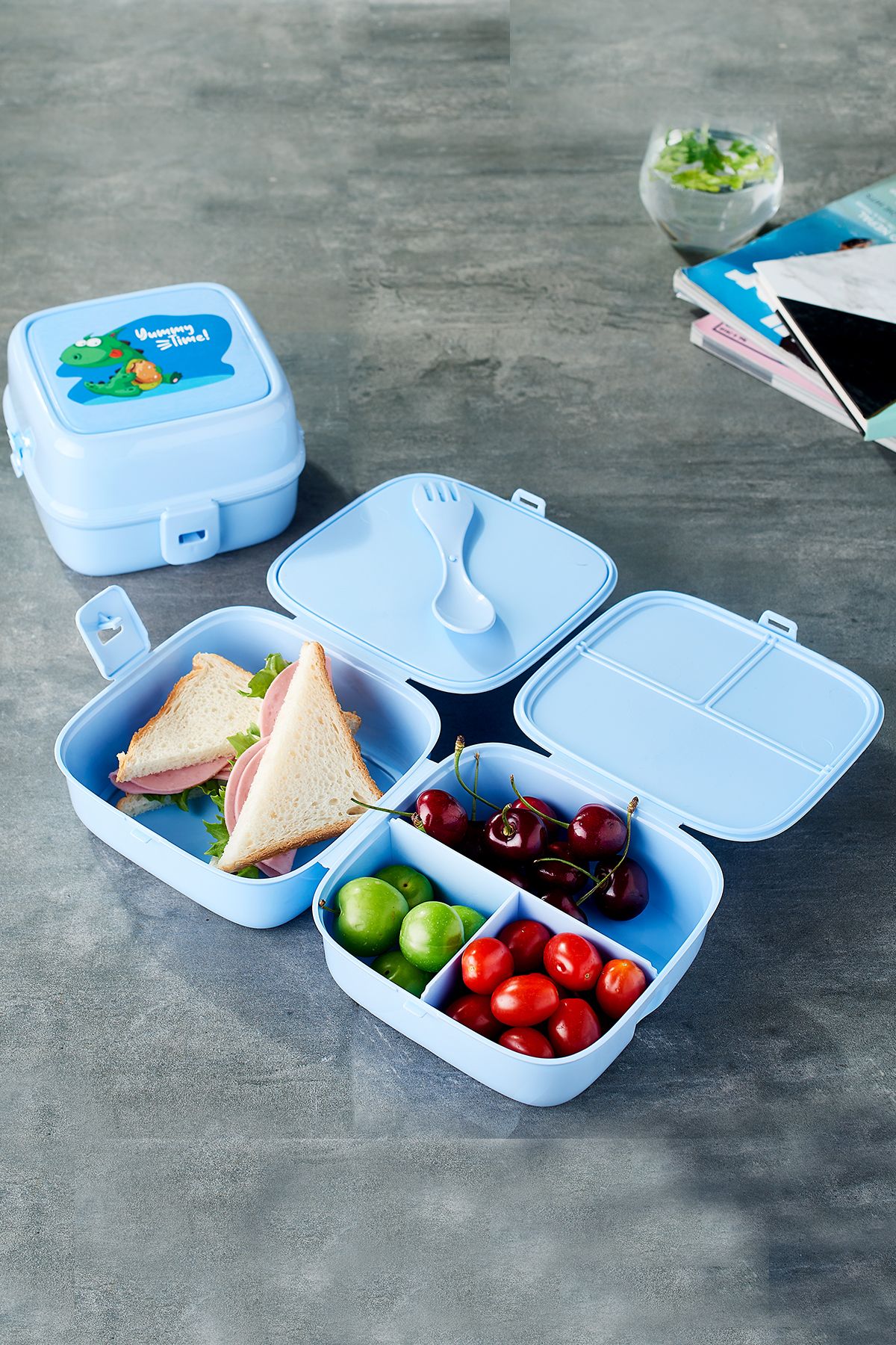 KORUCA Gondol Beslenme Seti Kilitli 4 Bölmeli Beslenme Kutusu Çocuk Kahvaltı Okul G-400 Piknik Çantası