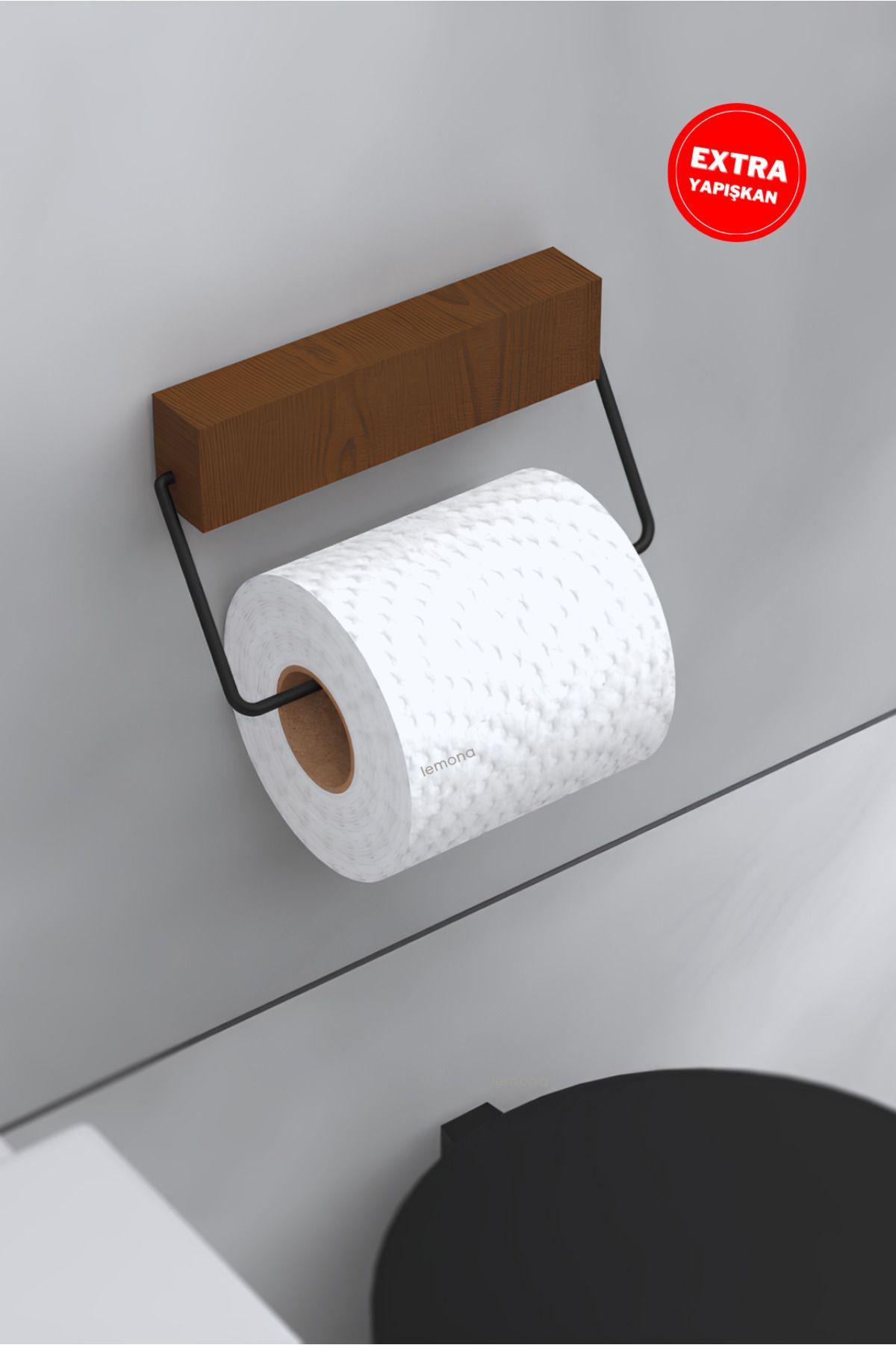 Lemona Aria Serisi Yapışkanlı Ahşap WC Kağıtlık & Tuvalet Kağıtlığı - Elegan Tasarım
