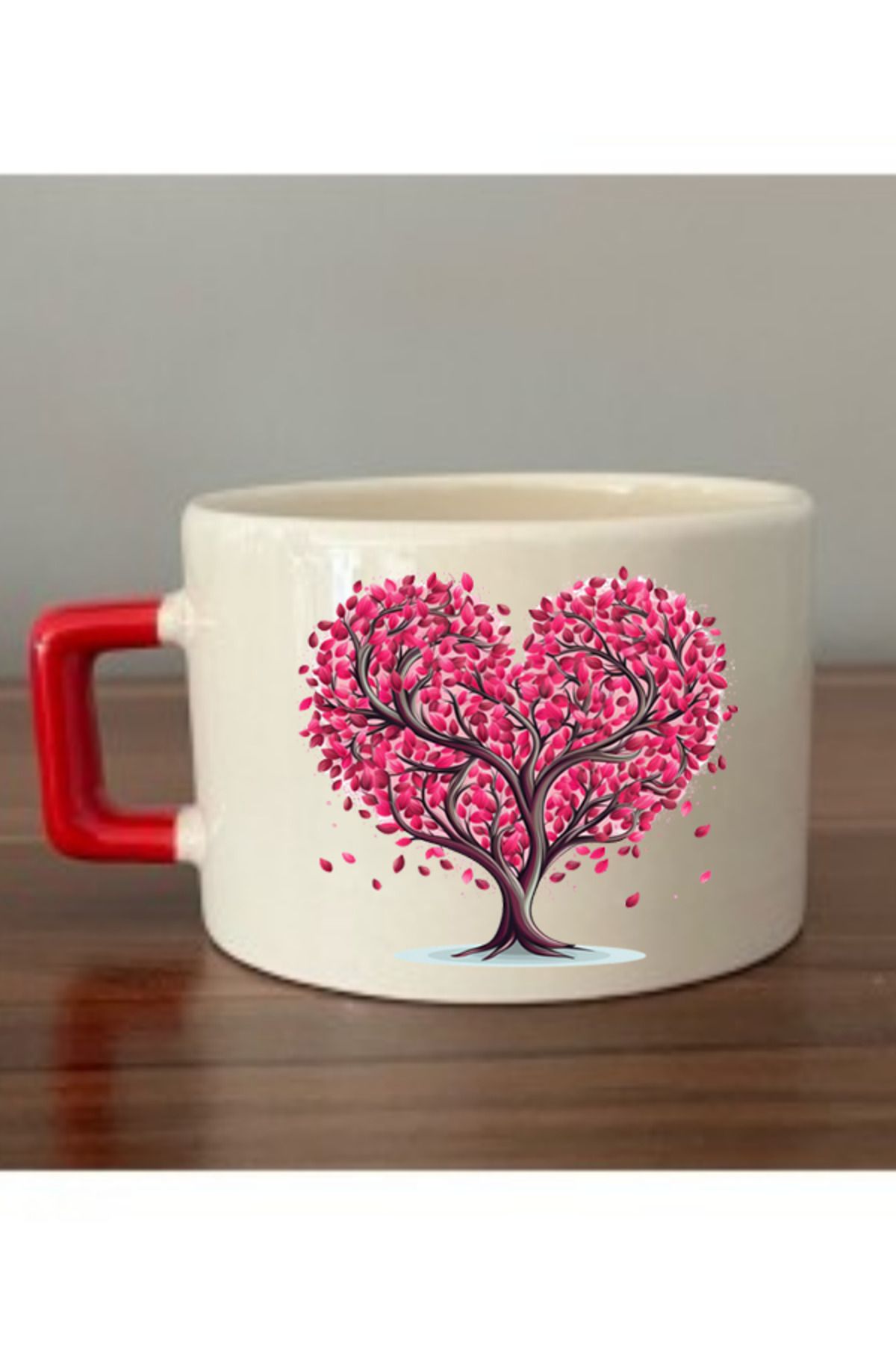 lili hediyelik Kalpli Ve Ağaçlı Fincan Seramik Kupa - Seramik Çay, Kahve Hediyelik Bardağı