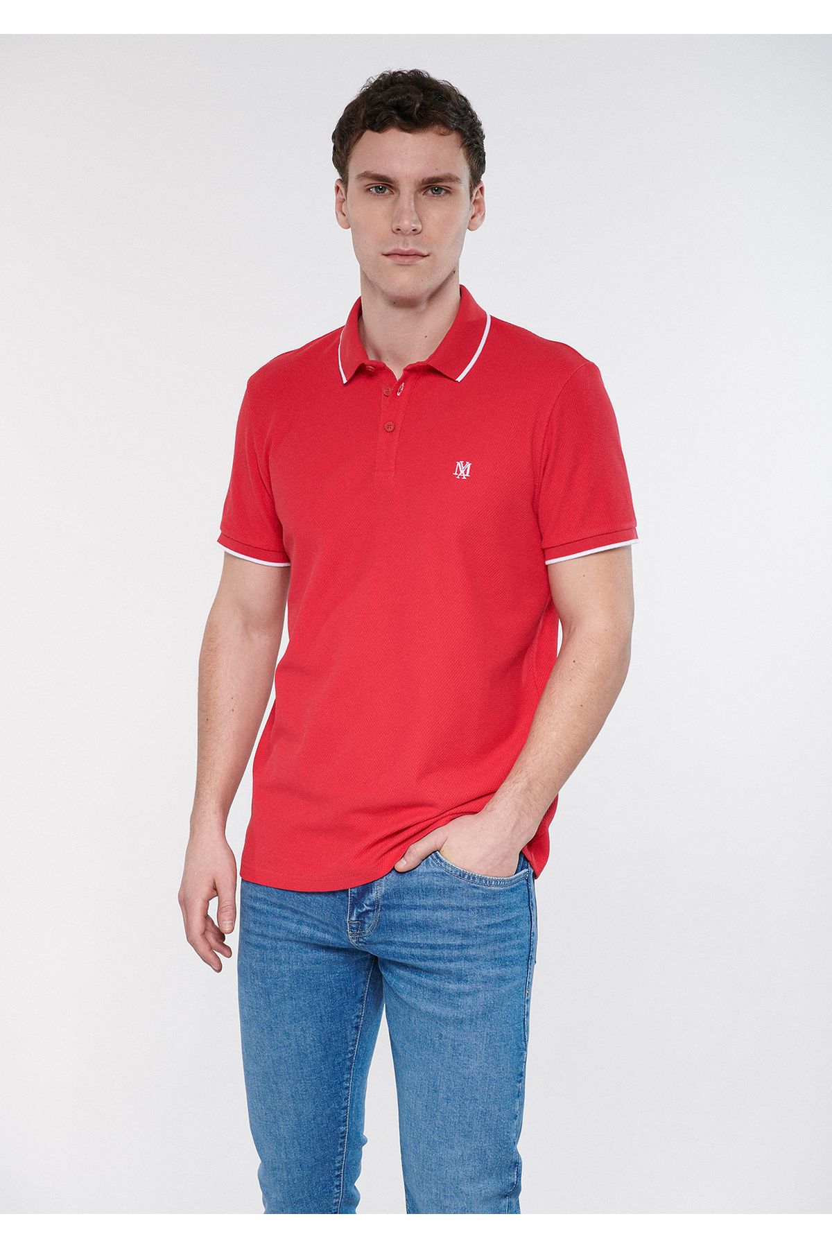 Mavi Şerit Detaylı Kırmızı Polo Tişört Regular Fit / Normal Kesim 066039-33203