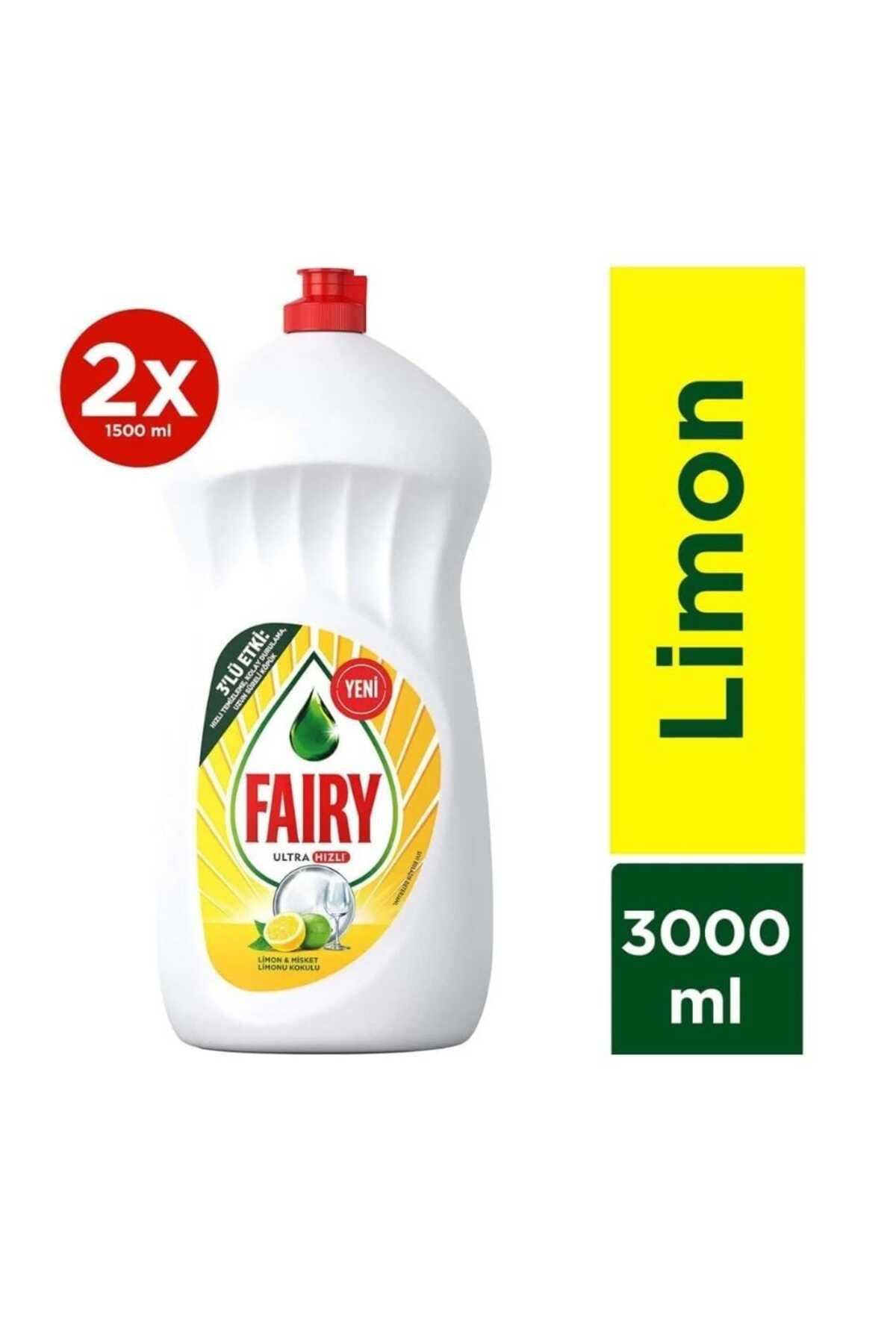 Fairy 1500x2 ml Ultra Hızlı 3'lü Etki Sıvı Bulaşık Deterjanı Limon ve Misket Limonu Kokulu 1500ml