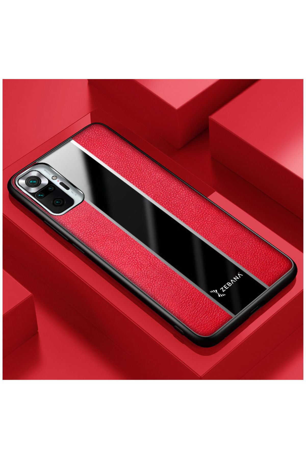 Zebana Xiaomi Redmi Note 10s Uyumlu Kılıf Premium Deri Kılıf Kırmızı