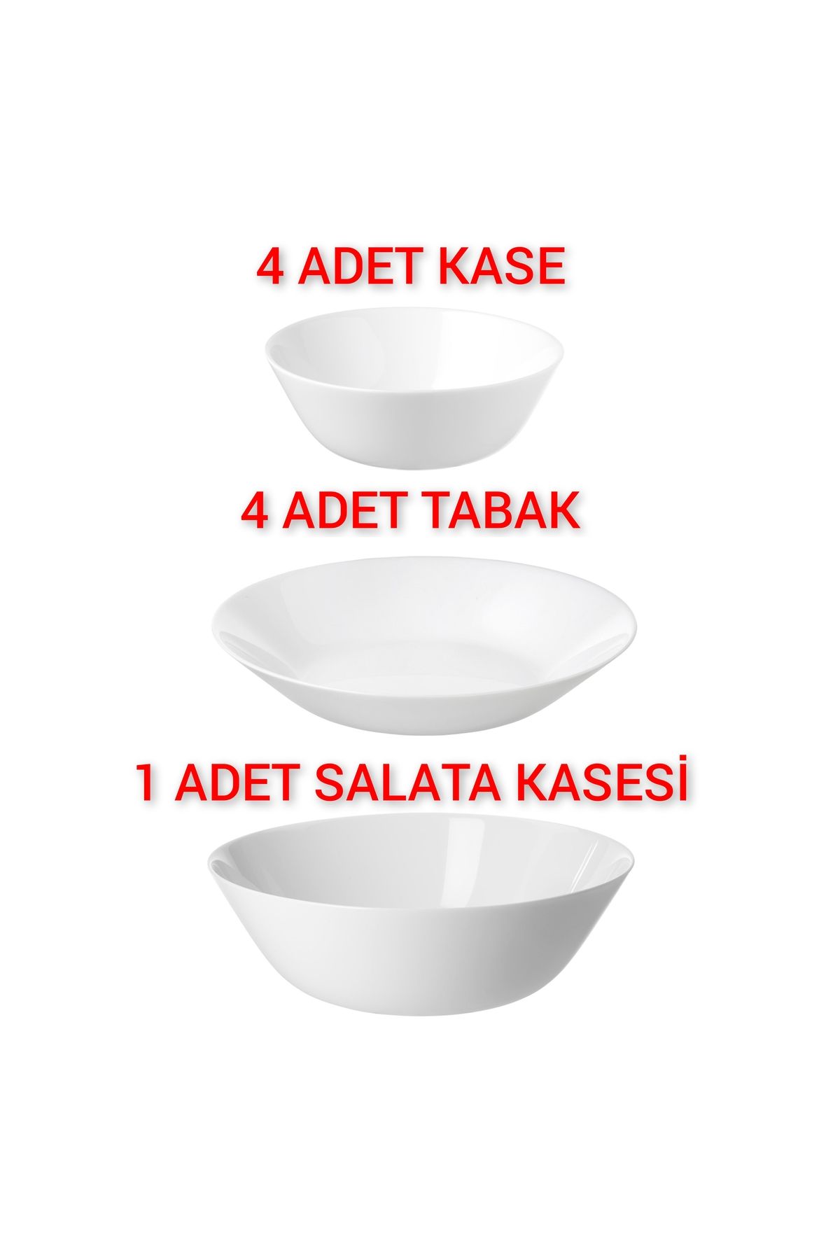 IKEA Quality Shop 4 Adet Çap 20 Cm Yemek Tabağı+4 Adet 15 Cm Kase + 1 Adet Salata Kase 23 Cm Temperli Cam