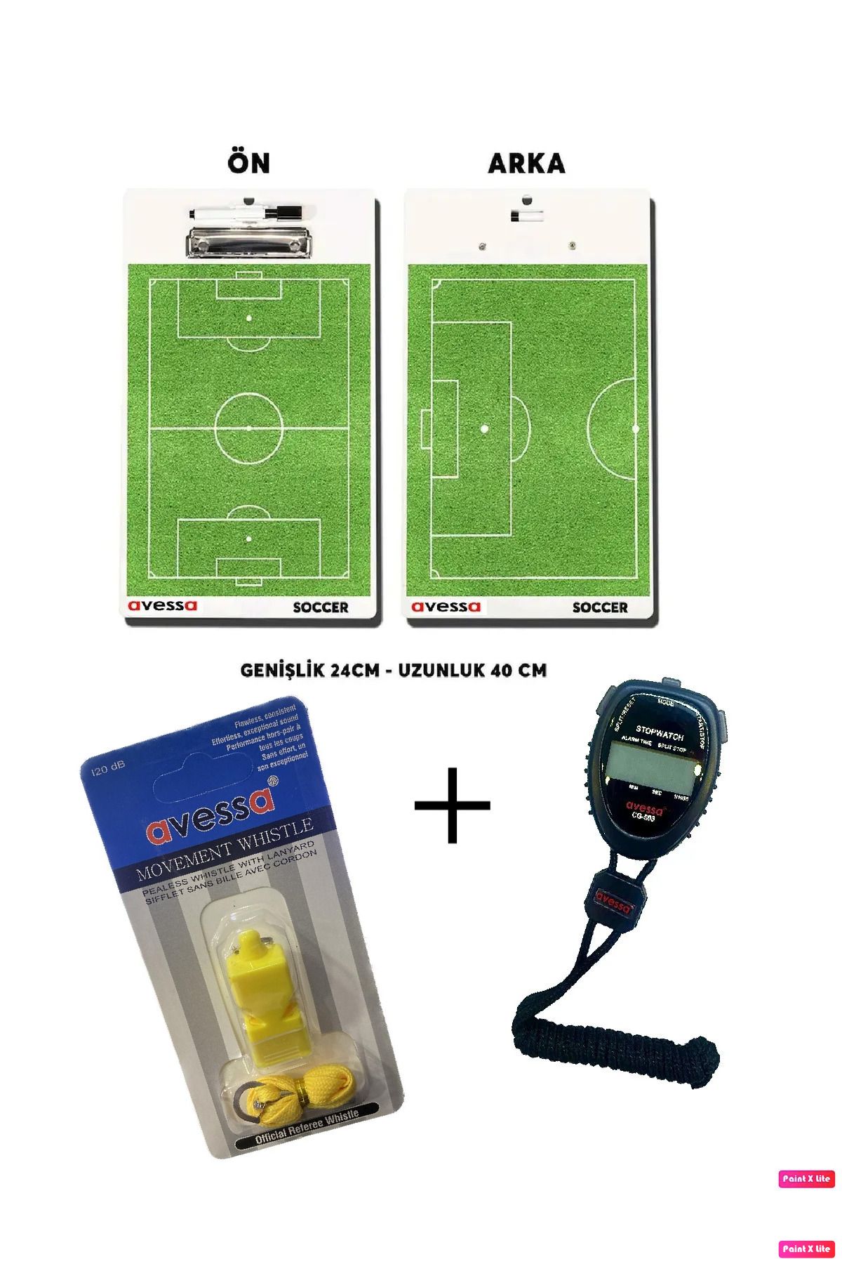 Avessa Antrenör Seti 3 Lü FTT-10 Futbol Taktik Tahtası + CG-503 Kronometre + DK-10 İpli Düdük